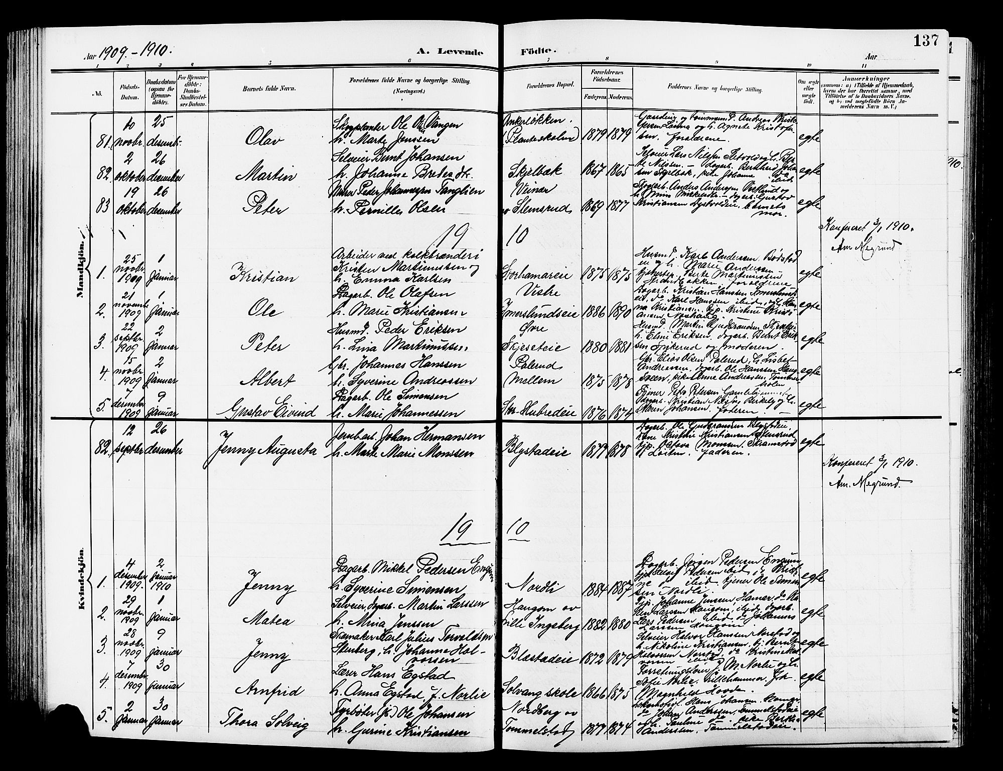 Vang prestekontor, Hedmark, SAH/PREST-008/H/Ha/Hab/L0014: Parish register (copy) no. 14, 1896-1914, p. 137
