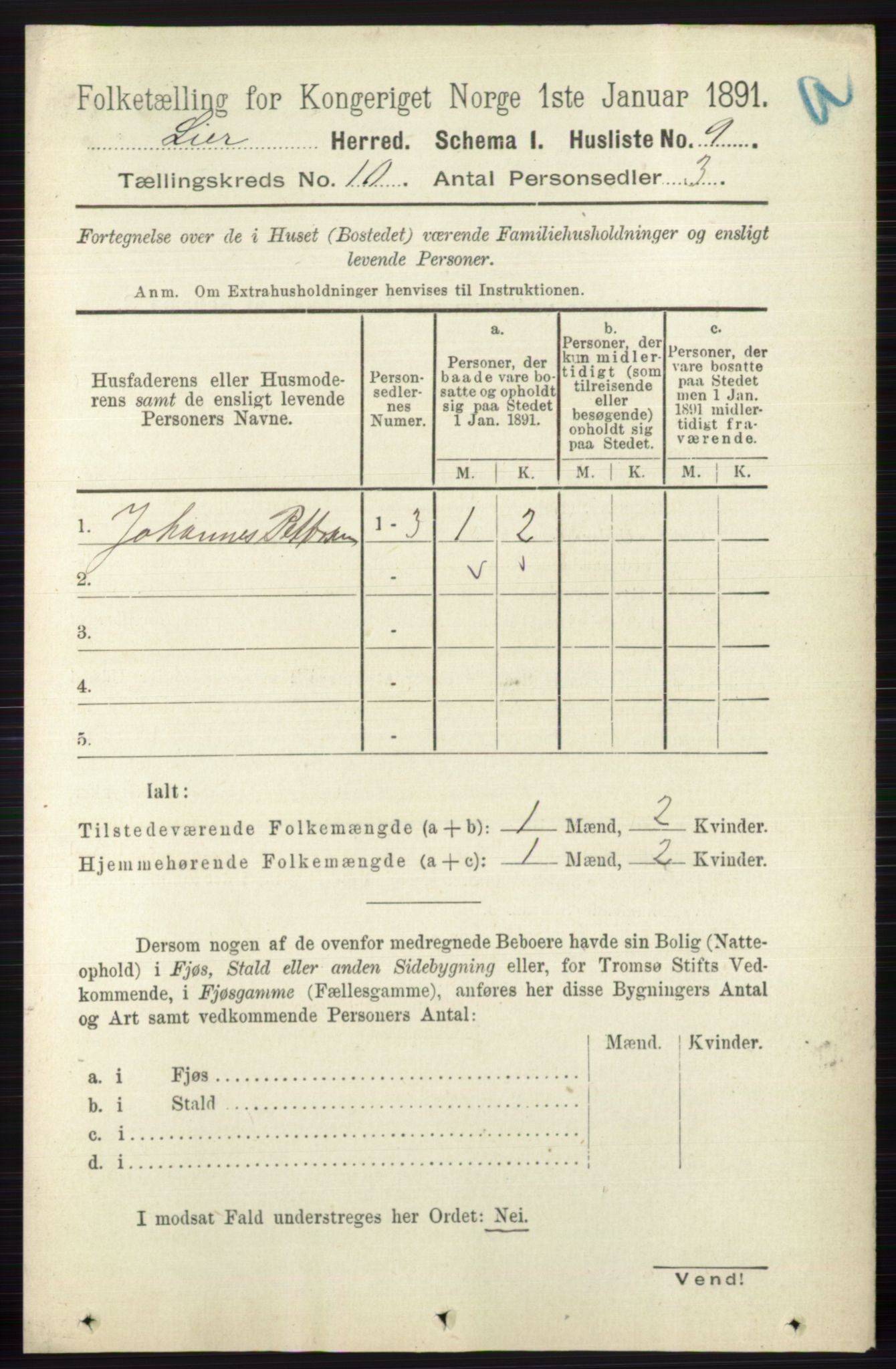 RA, 1891 census for 0626 Lier, 1891, p. 6192