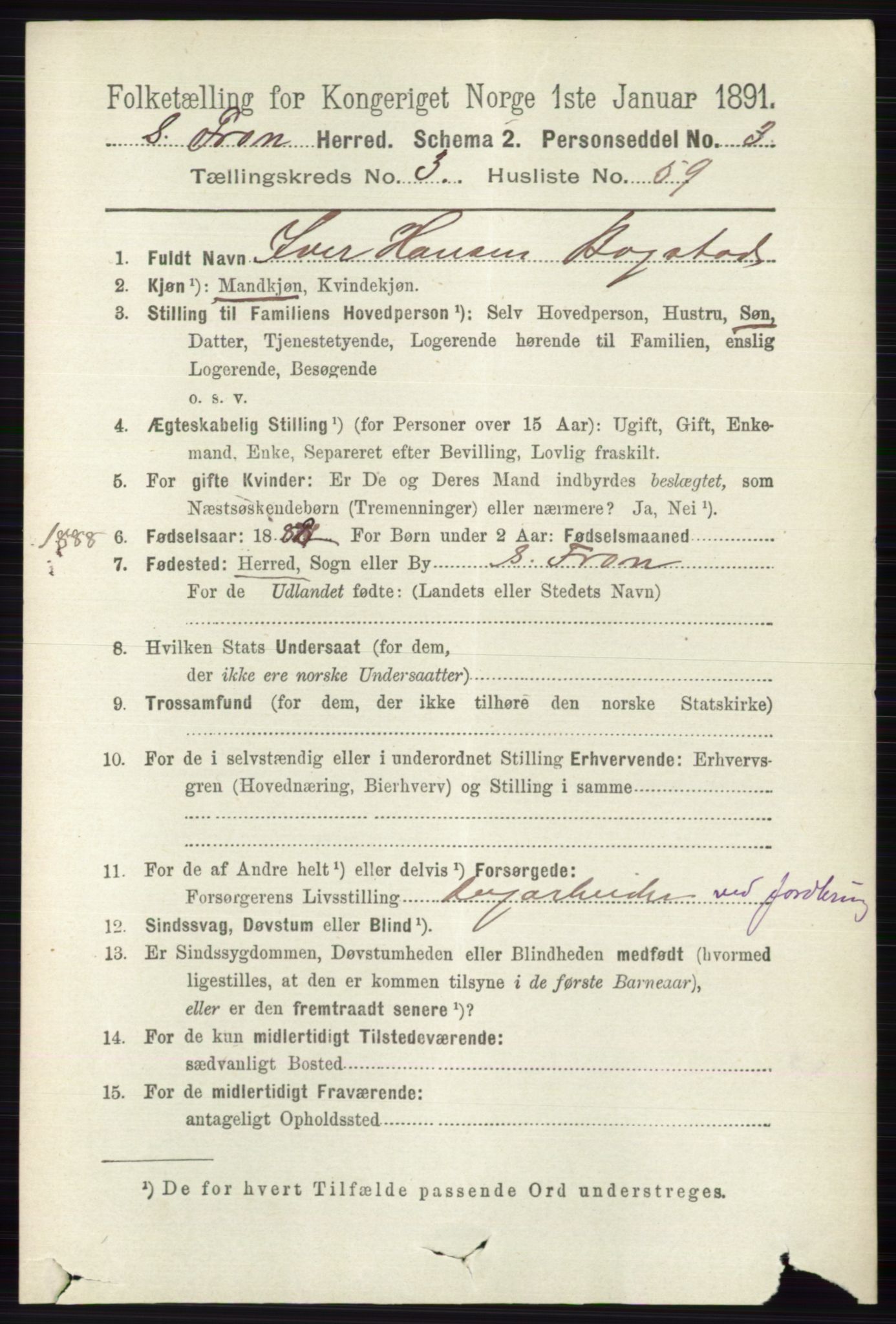 RA, 1891 census for 0519 Sør-Fron, 1891, p. 1308