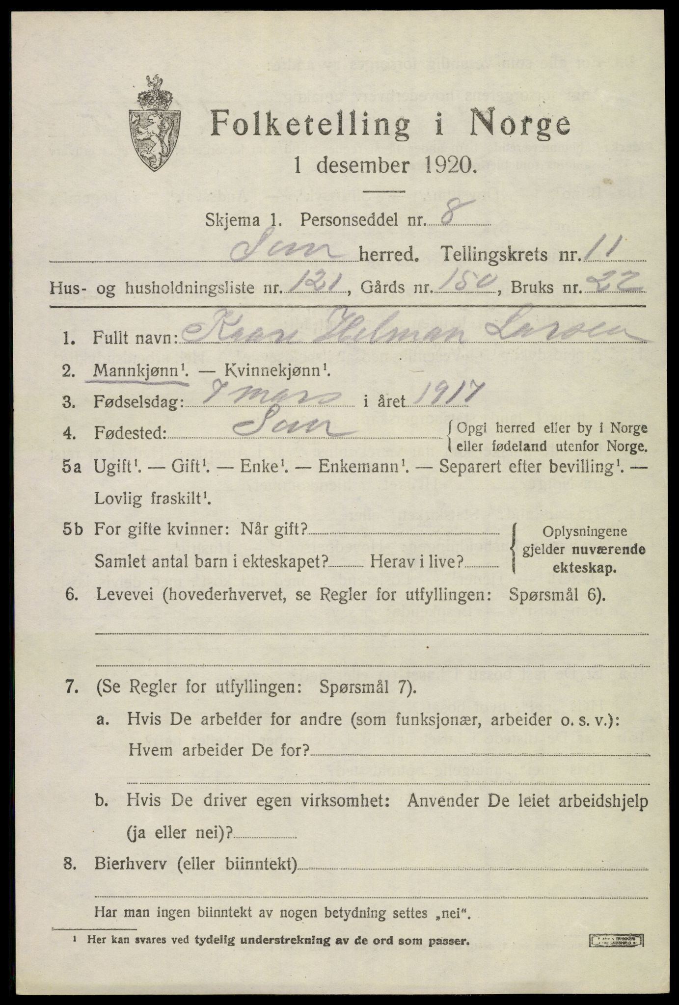 SAKO, 1920 census for Sem, 1920, p. 15989