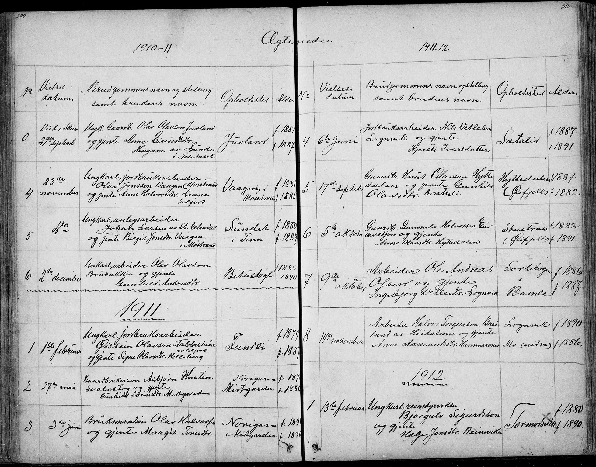 Rauland kirkebøker, AV/SAKO-A-292/G/Ga/L0002: Parish register (copy) no. I 2, 1849-1935, p. 309-310