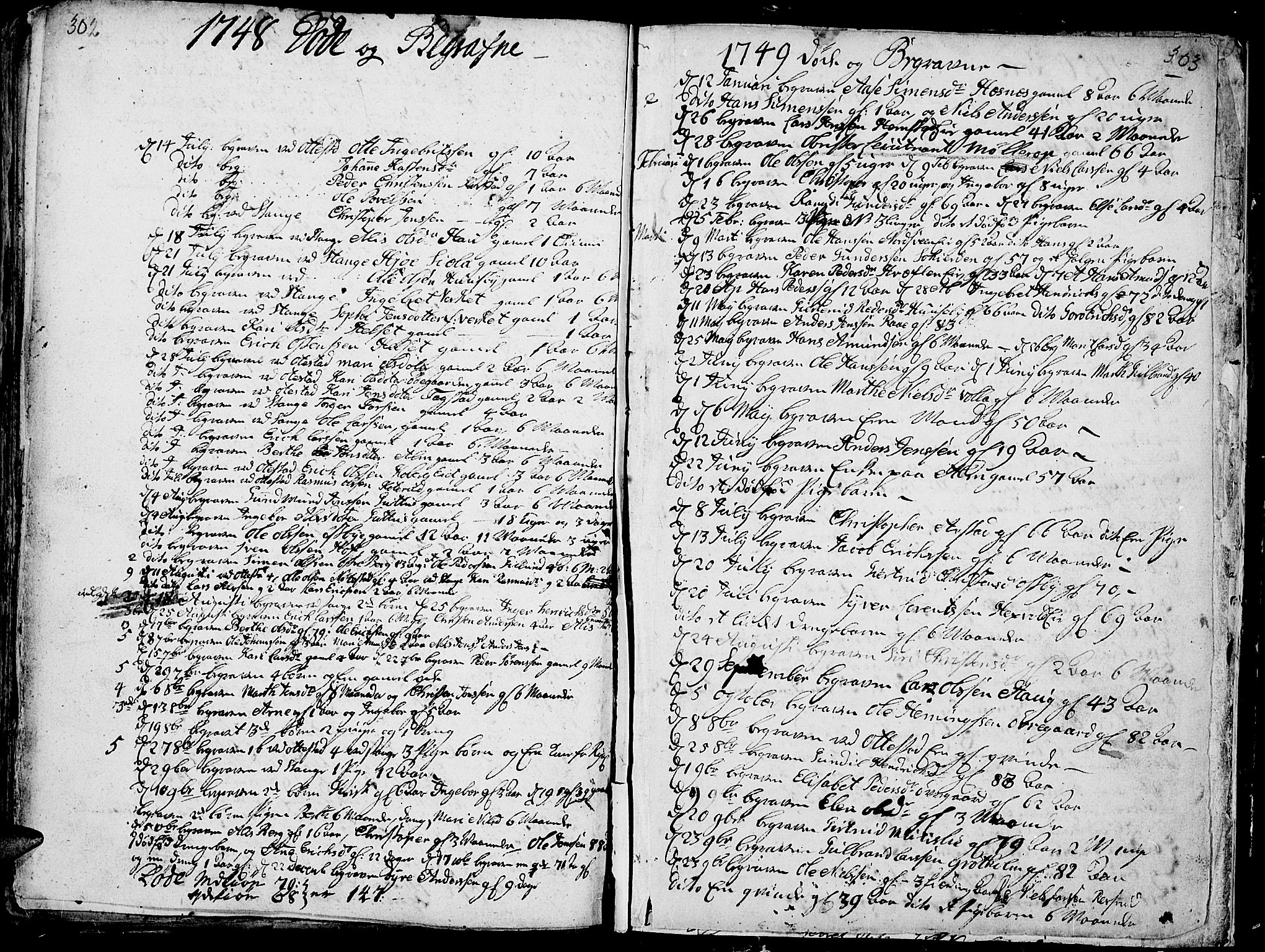 Stange prestekontor, SAH/PREST-002/K/L0004: Parish register (official) no. 4, 1735-1754, p. 302-303