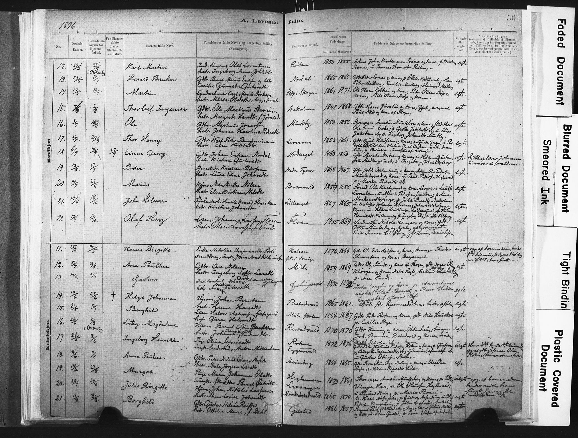 Ministerialprotokoller, klokkerbøker og fødselsregistre - Nord-Trøndelag, SAT/A-1458/721/L0207: Parish register (official) no. 721A02, 1880-1911, p. 50