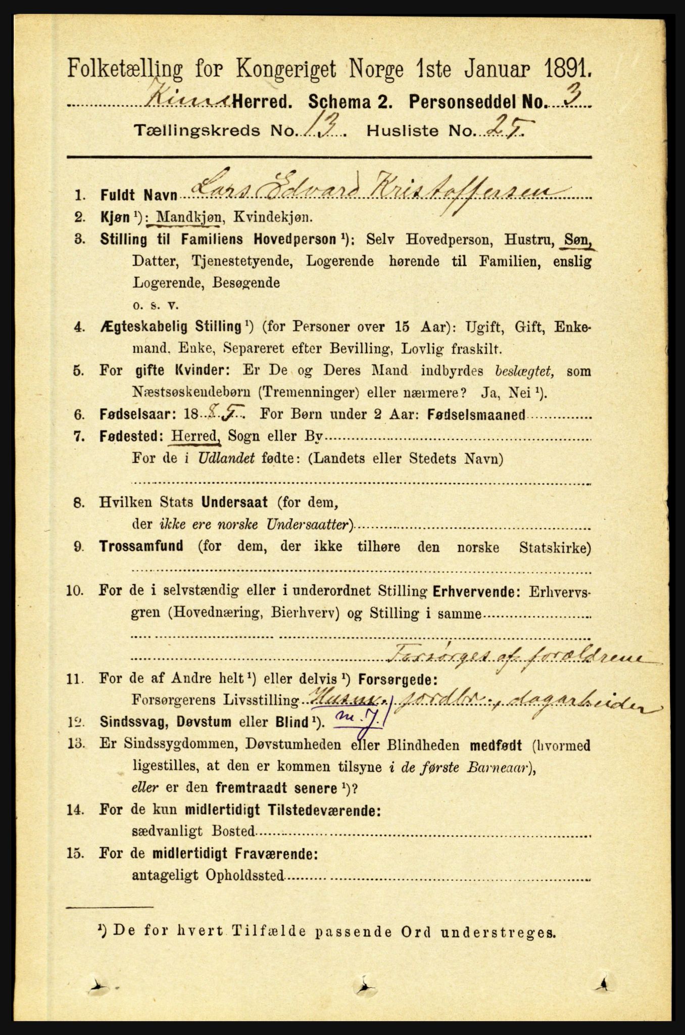RA, 1891 census for 1437 Kinn, 1891, p. 5235