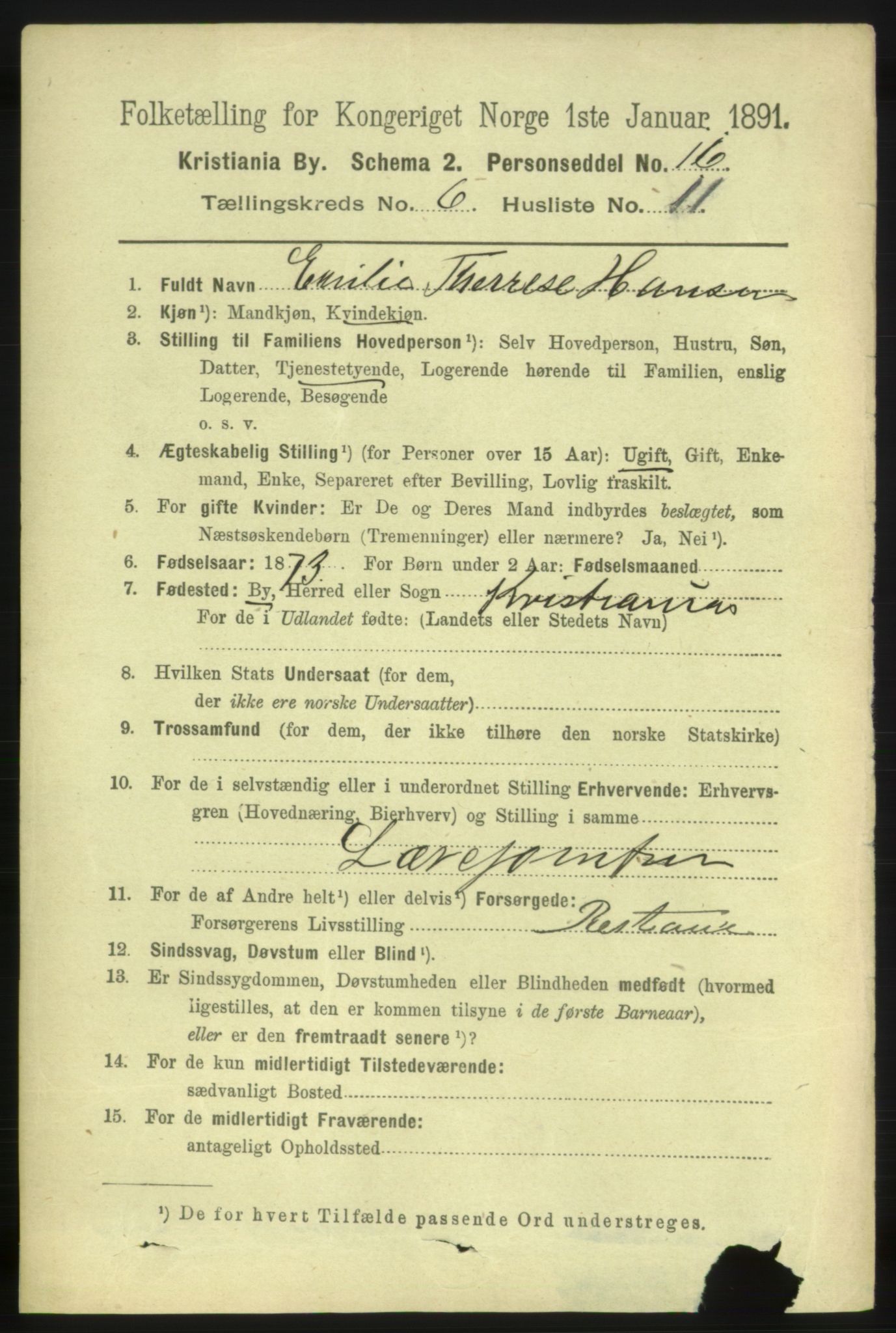 RA, 1891 census for 0301 Kristiania, 1891, p. 2689