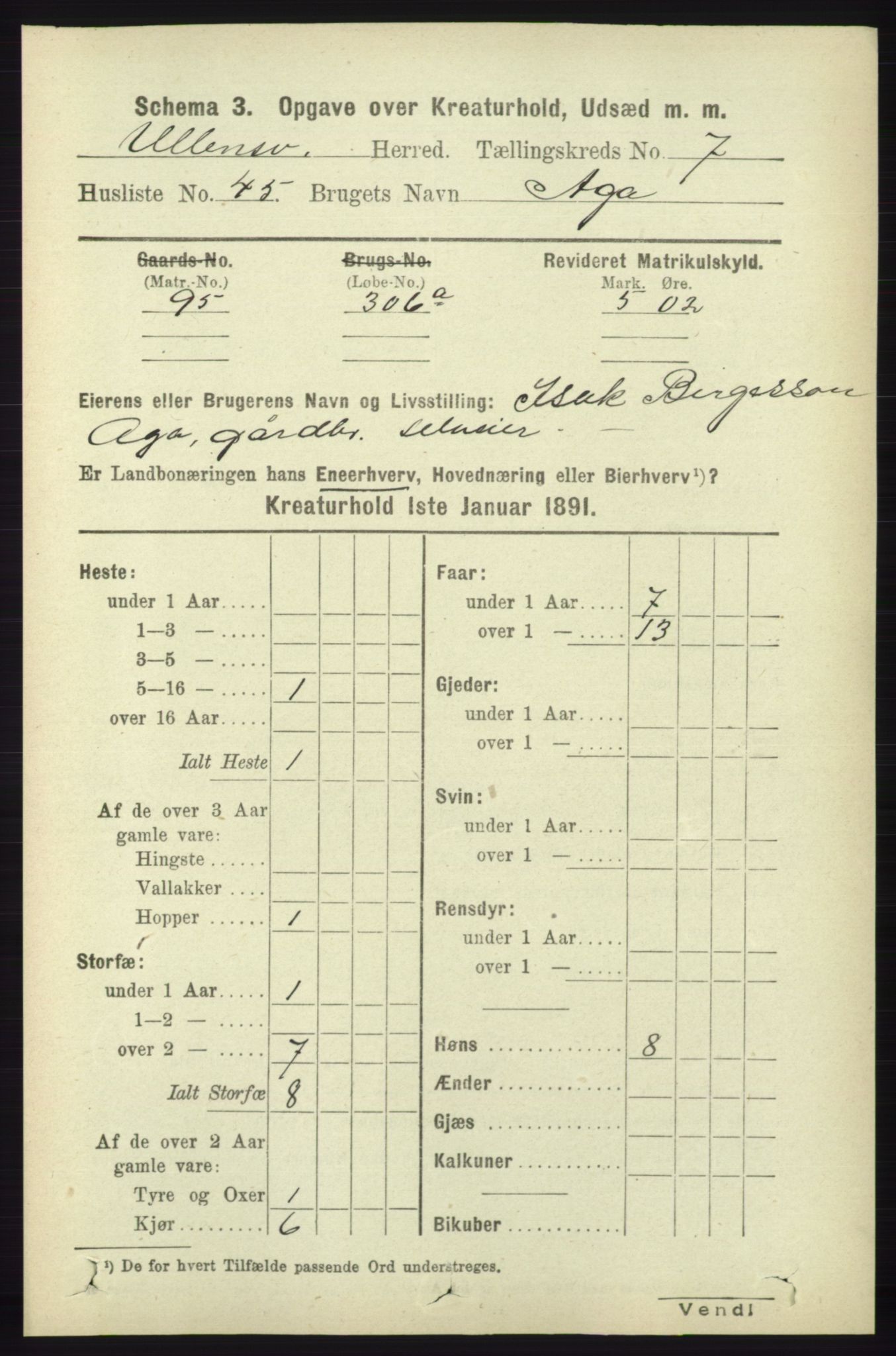 RA, 1891 census for 1230 Ullensvang, 1891, p. 7421