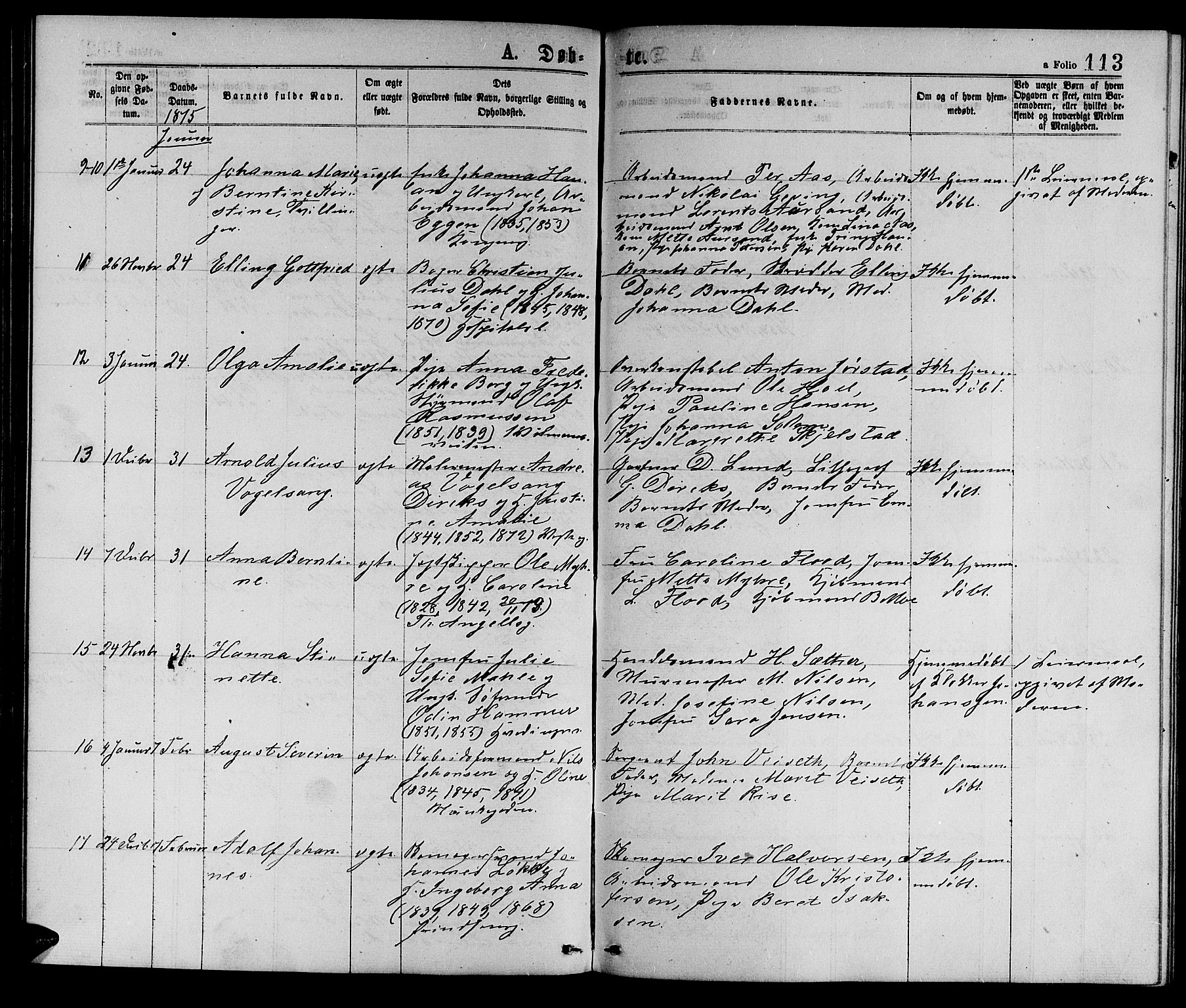 Ministerialprotokoller, klokkerbøker og fødselsregistre - Sør-Trøndelag, AV/SAT-A-1456/601/L0088: Parish register (copy) no. 601C06, 1870-1878, p. 113