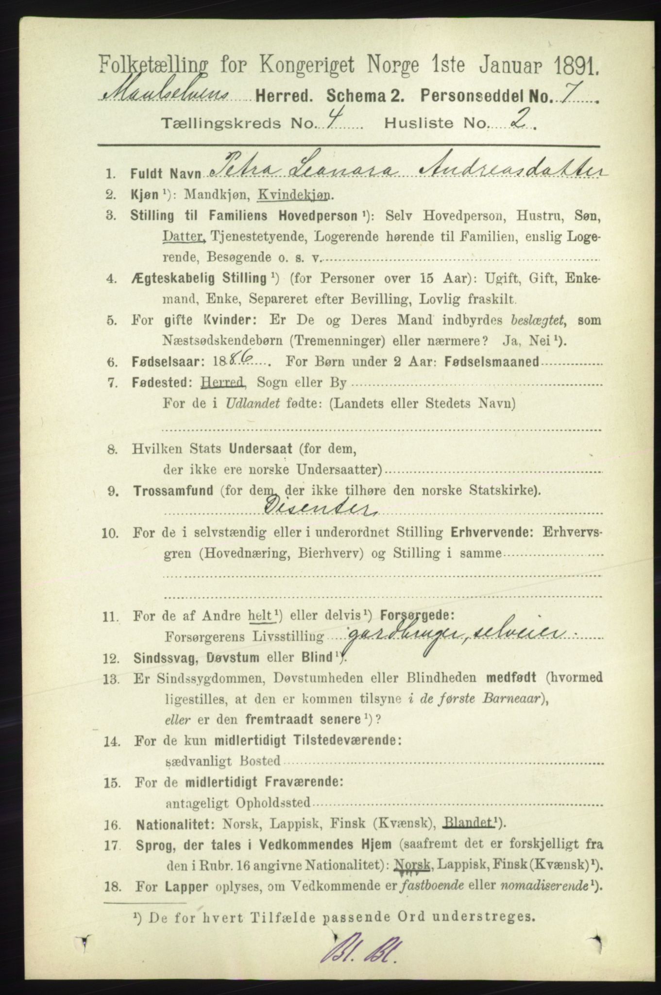 RA, 1891 census for 1924 Målselv, 1891, p. 1093