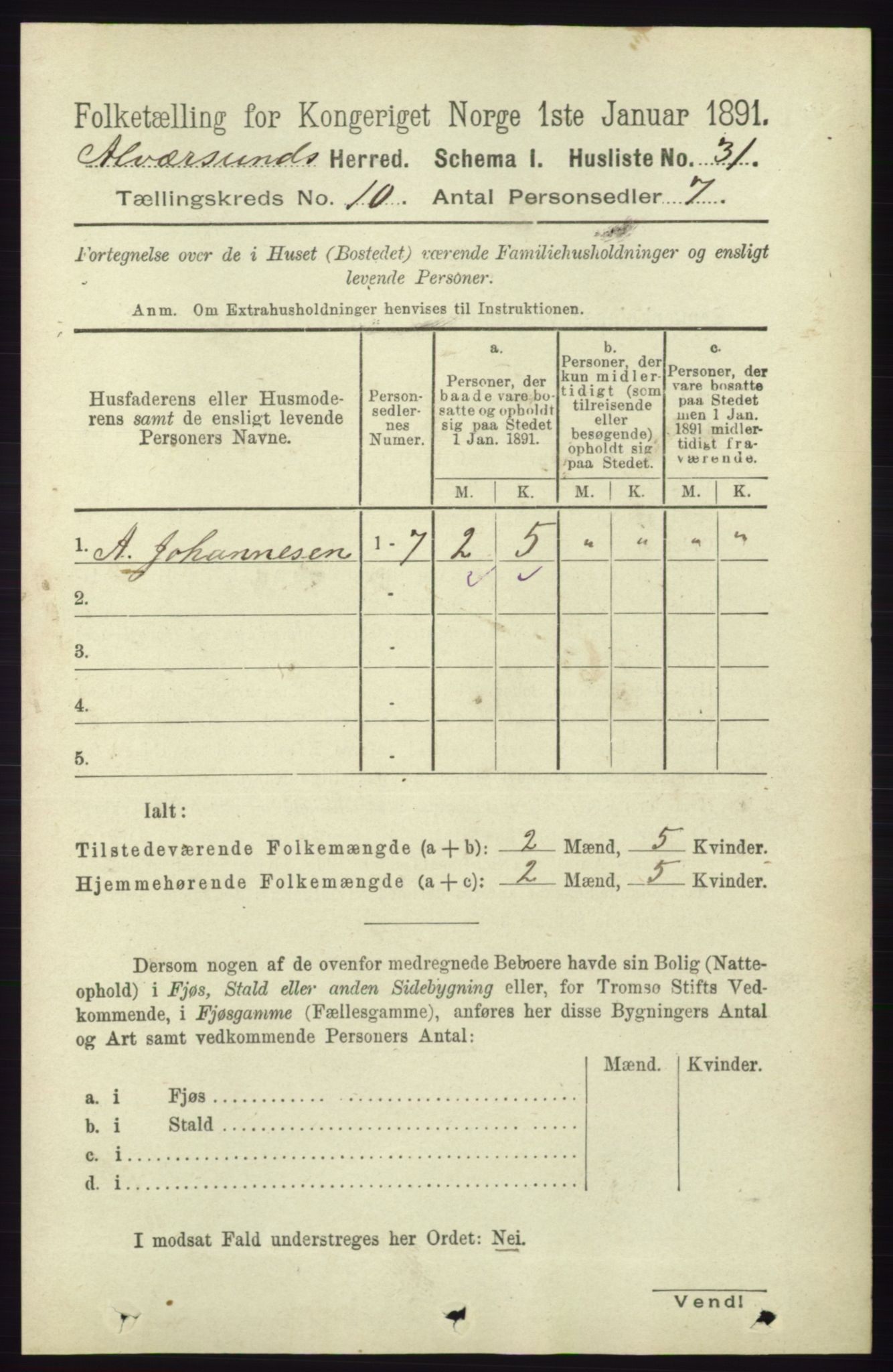 RA, 1891 census for 1257 Alversund, 1891, p. 3459