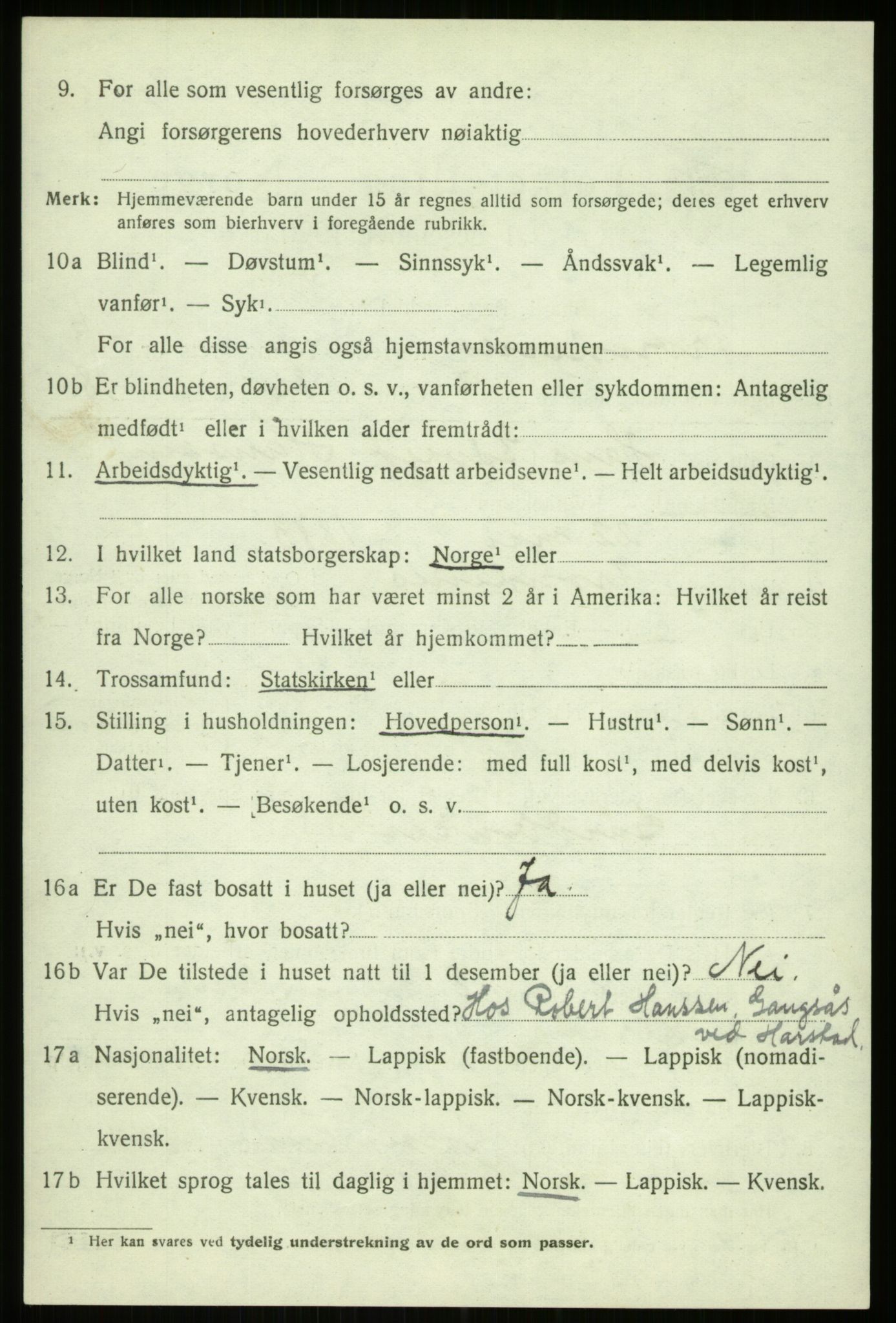 SATØ, 1920 census for Trondenes, 1920, p. 9580
