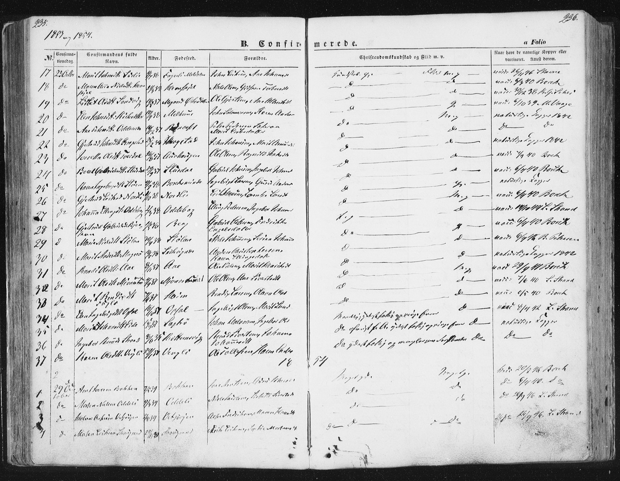 Ministerialprotokoller, klokkerbøker og fødselsregistre - Sør-Trøndelag, SAT/A-1456/630/L0494: Parish register (official) no. 630A07, 1852-1868, p. 235-236