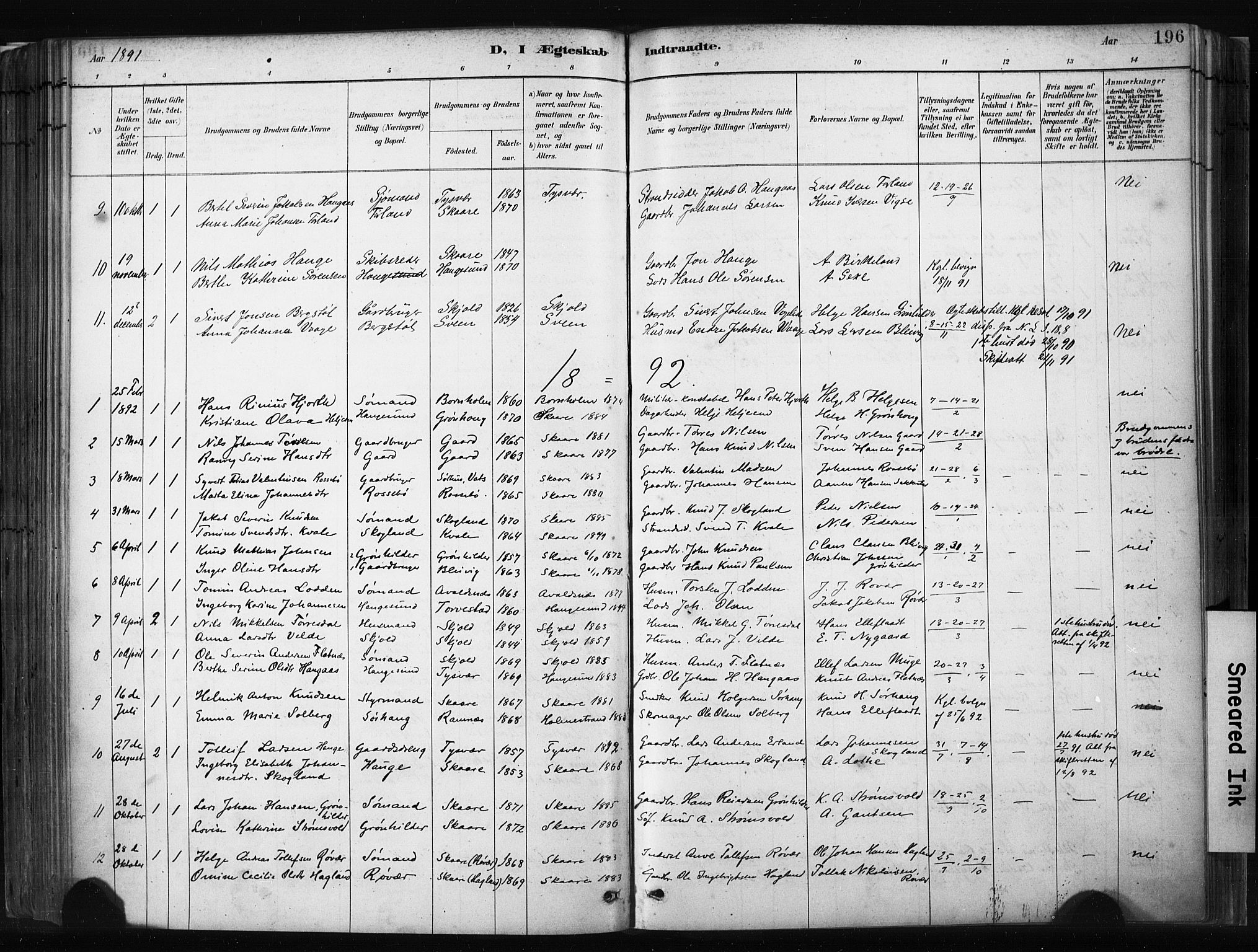 Haugesund sokneprestkontor, AV/SAST-A -101863/H/Ha/Haa/L0004: Parish register (official) no. A 4, 1886-1908, p. 196