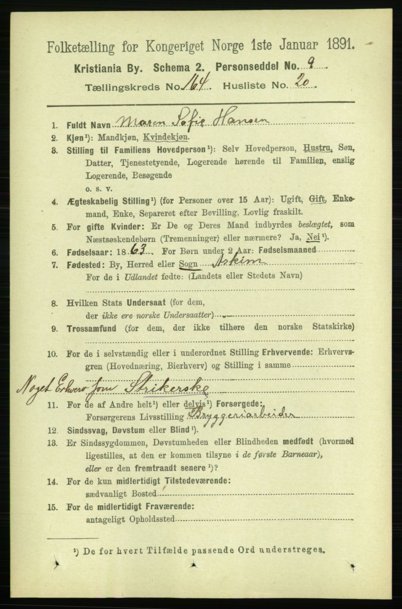 RA, 1891 census for 0301 Kristiania, 1891, p. 94849