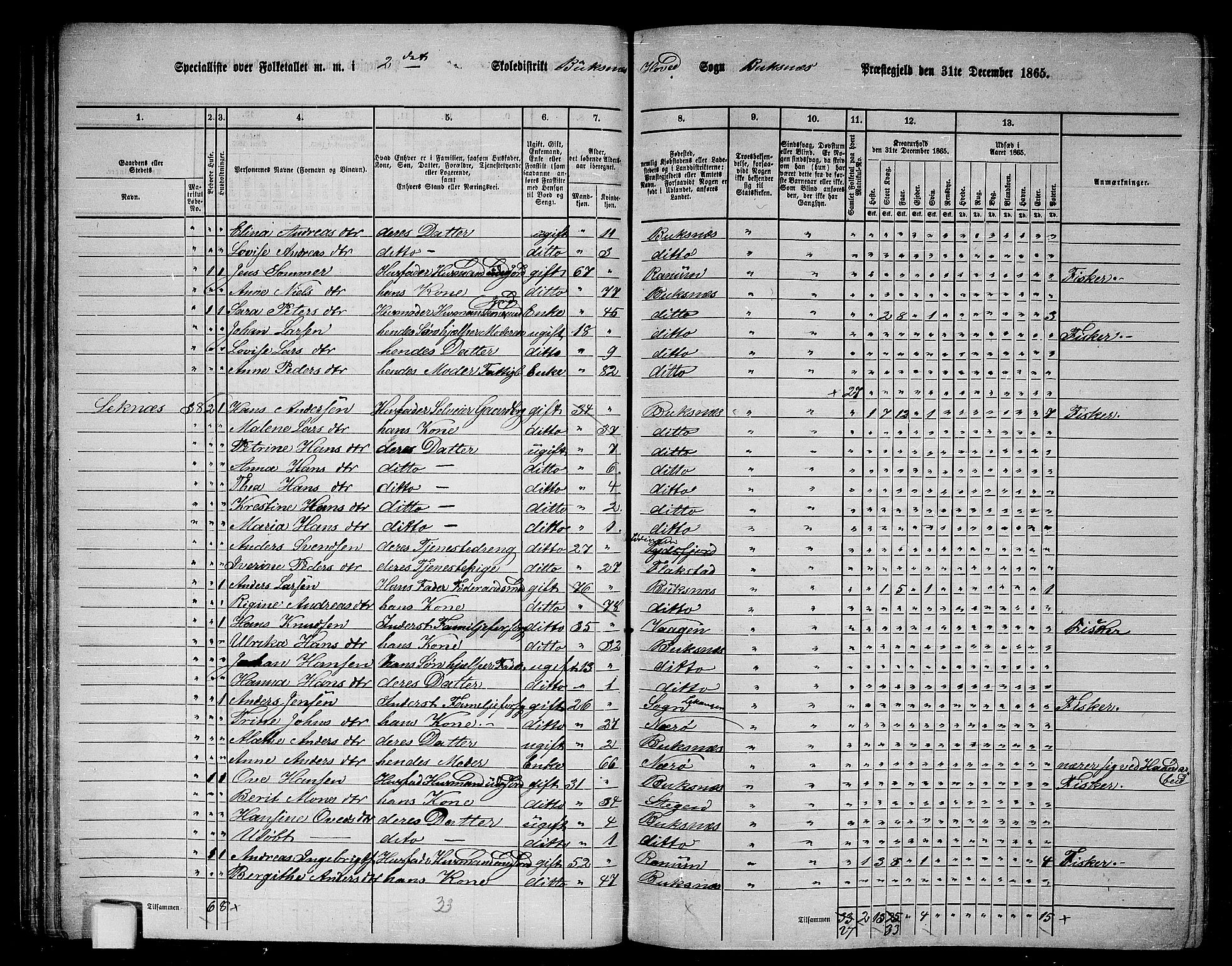 RA, 1865 census for Buksnes, 1865, p. 36