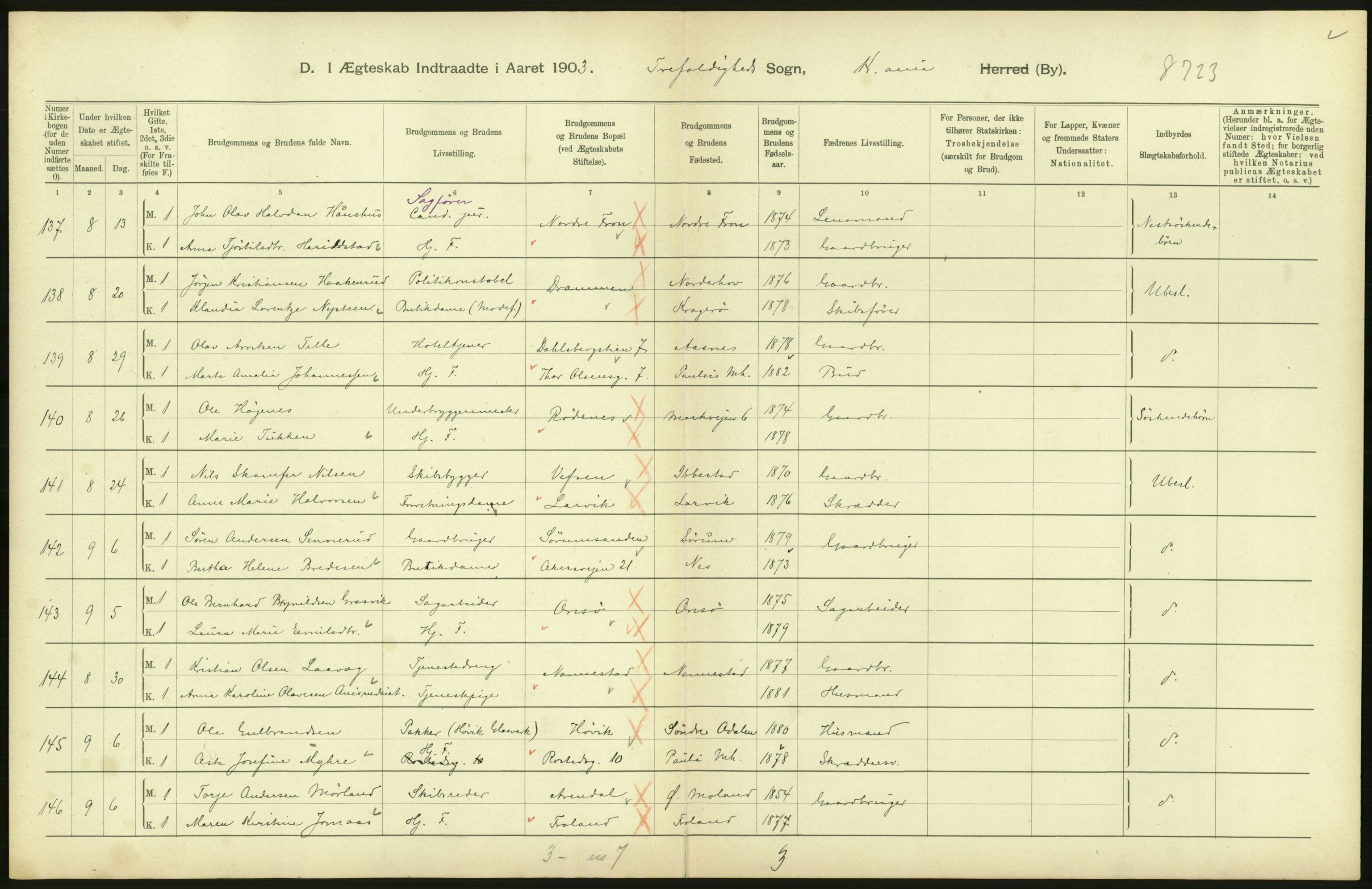 Statistisk sentralbyrå, Sosiodemografiske emner, Befolkning, AV/RA-S-2228/D/Df/Dfa/Dfaa/L0004: Kristiania: Gifte, døde, 1903, p. 598