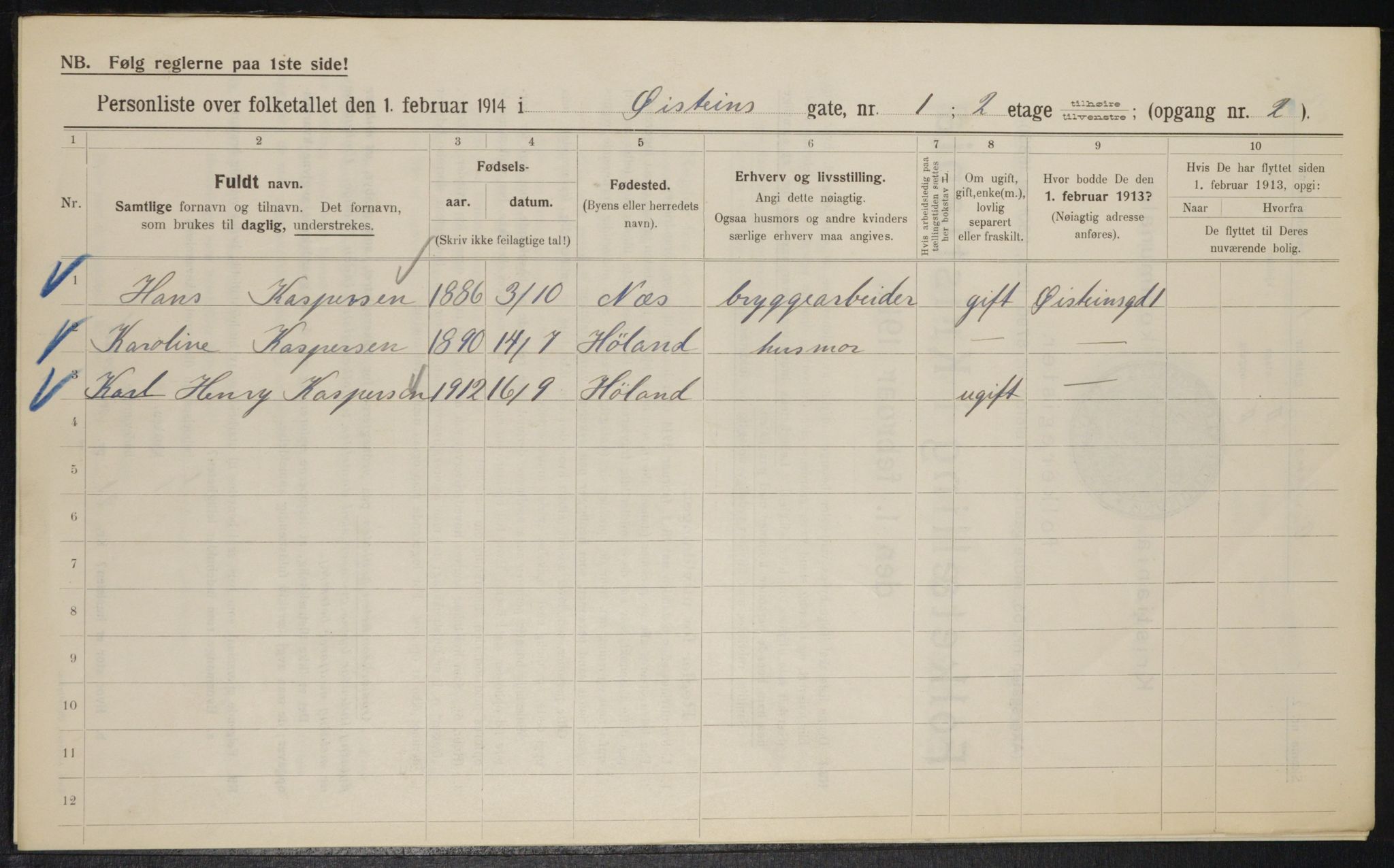 OBA, Municipal Census 1914 for Kristiania, 1914, p. 131303