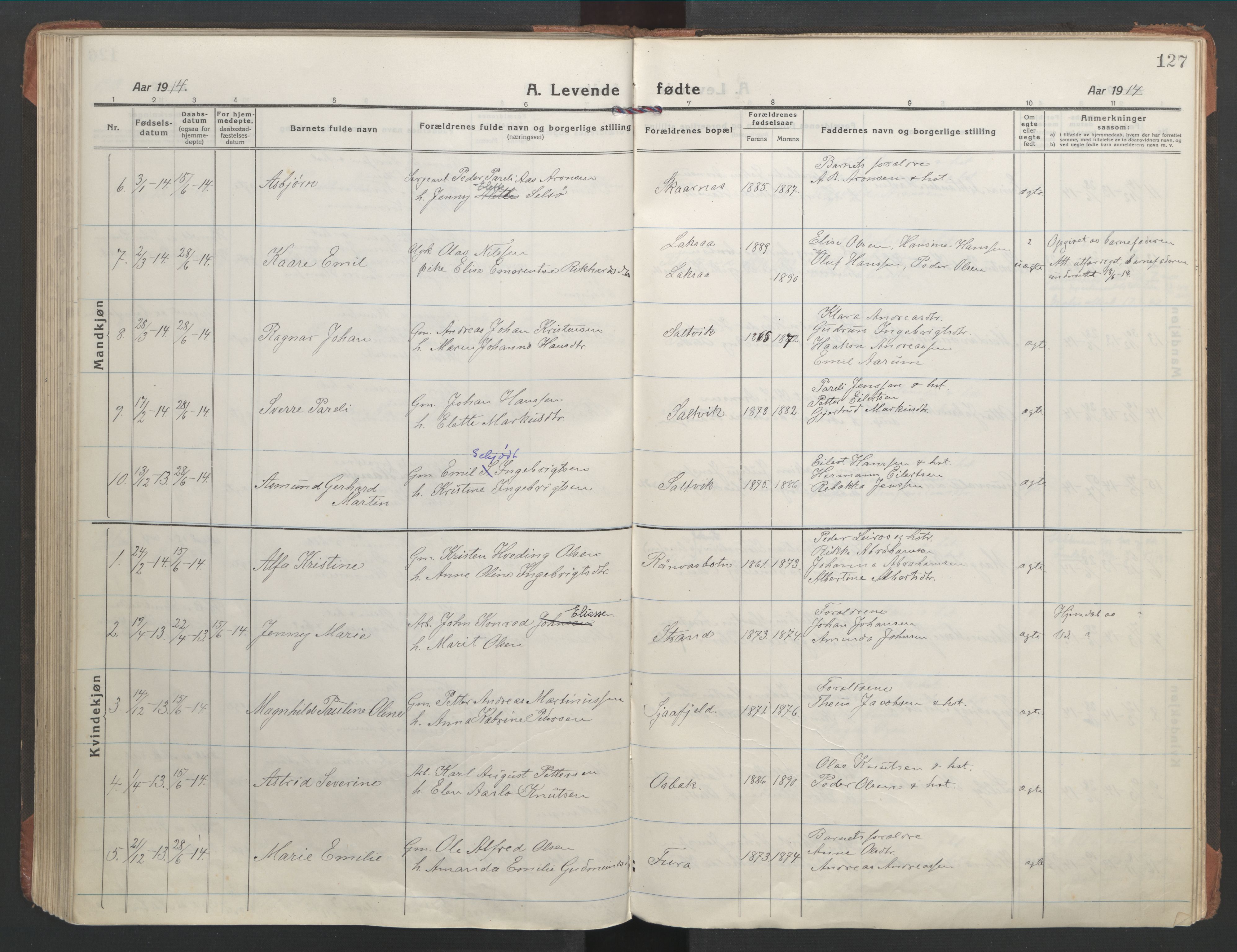 Ministerialprotokoller, klokkerbøker og fødselsregistre - Nordland, AV/SAT-A-1459/863/L0900: Parish register (official) no. 863A12, 1906-1915, p. 127