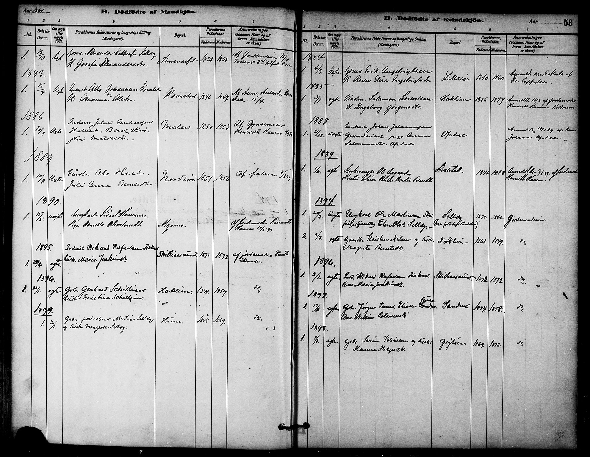 Ministerialprotokoller, klokkerbøker og fødselsregistre - Nord-Trøndelag, SAT/A-1458/766/L0563: Parish register (official) no. 767A01, 1881-1899, p. 53