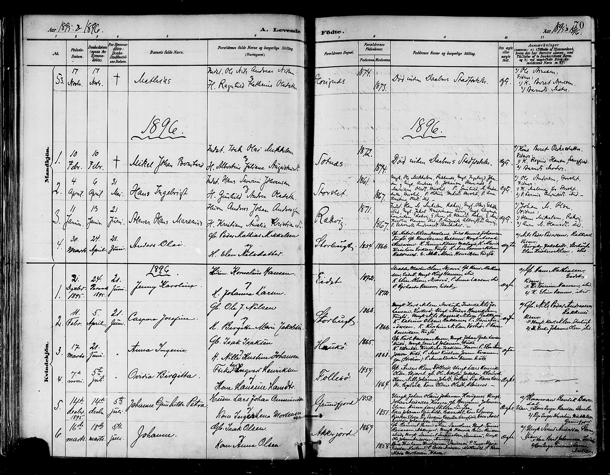 Skjervøy sokneprestkontor, AV/SATØ-S-1300/H/Ha/Haa/L0010kirke: Parish register (official) no. 10, 1887-1898, p. 70