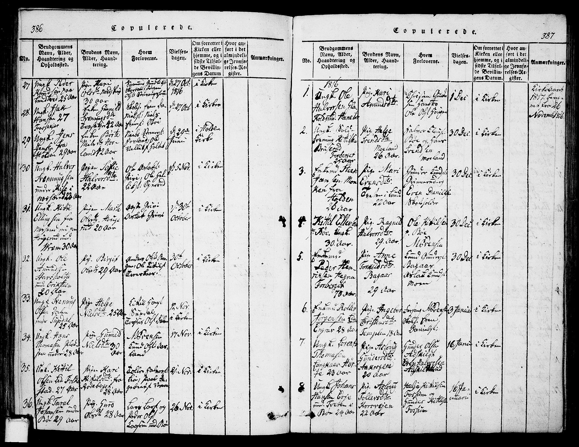 Bø kirkebøker, SAKO/A-257/G/Ga/L0001: Parish register (copy) no. 1, 1815-1831, p. 386-387