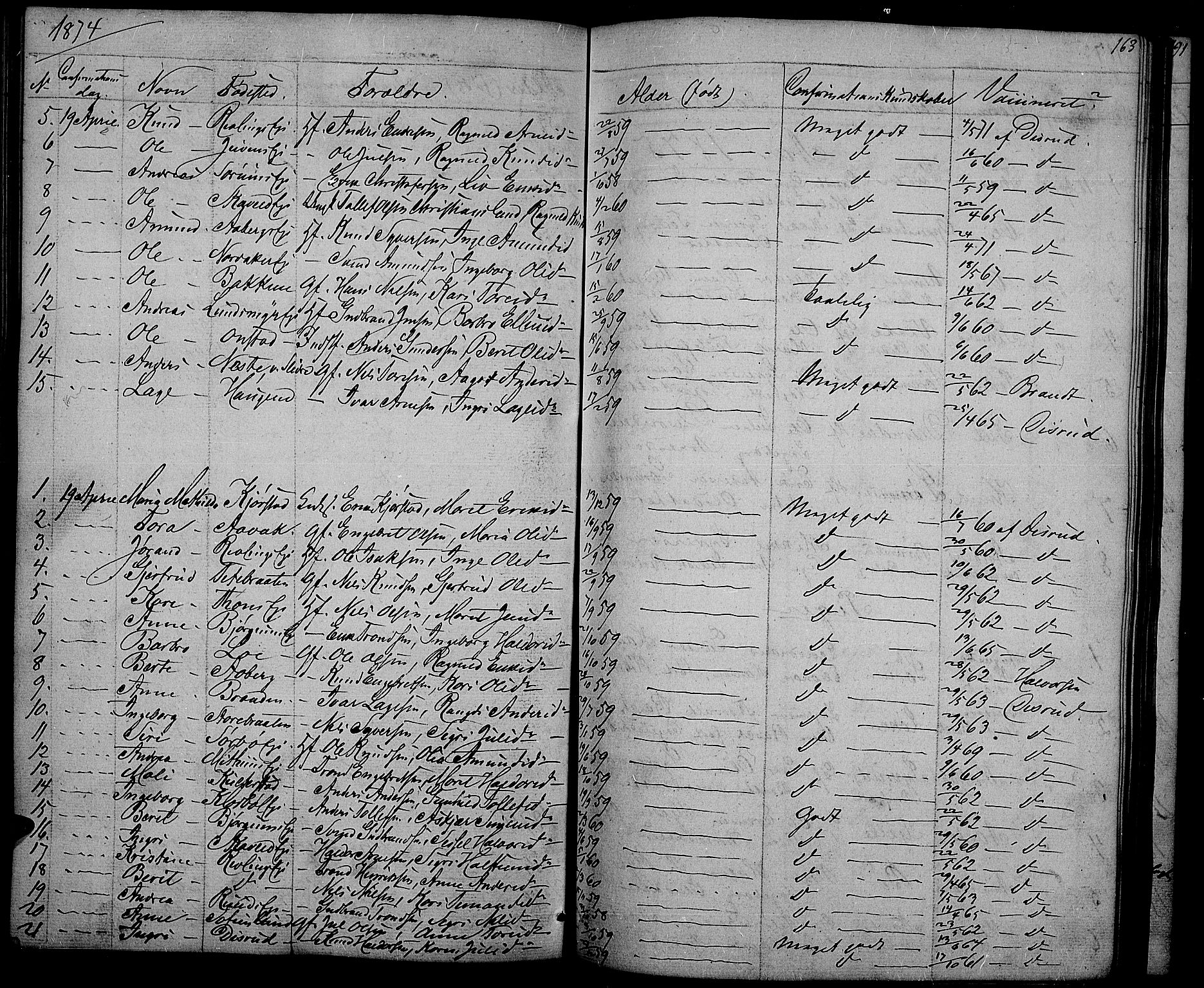 Nord-Aurdal prestekontor, SAH/PREST-132/H/Ha/Hab/L0002: Parish register (copy) no. 2, 1842-1877, p. 163