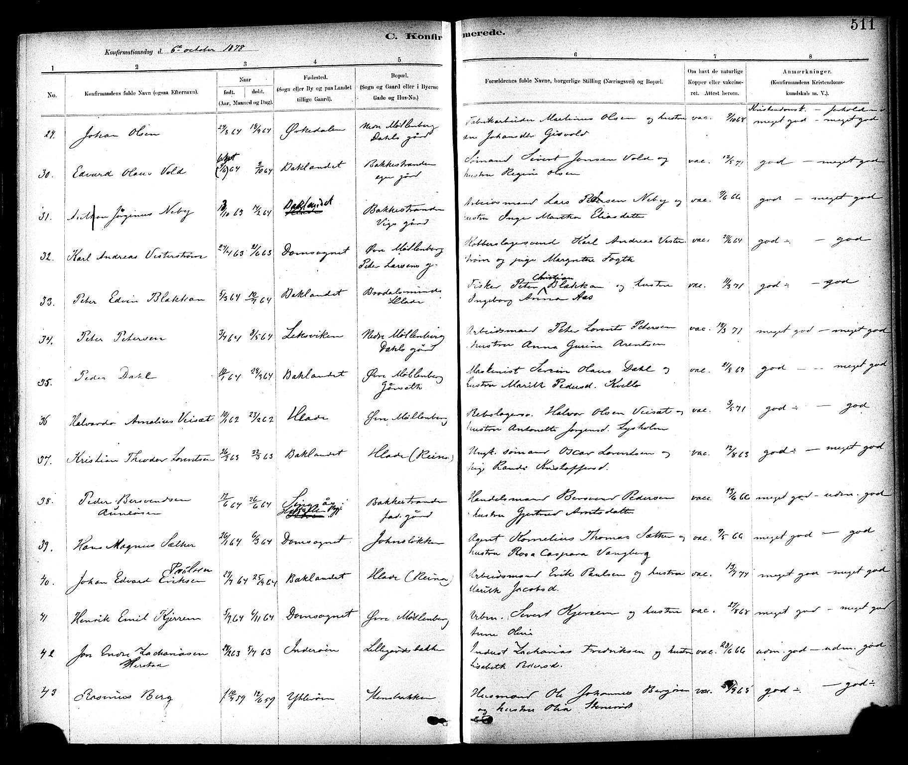 Ministerialprotokoller, klokkerbøker og fødselsregistre - Sør-Trøndelag, AV/SAT-A-1456/604/L0188: Parish register (official) no. 604A09, 1878-1892, p. 511