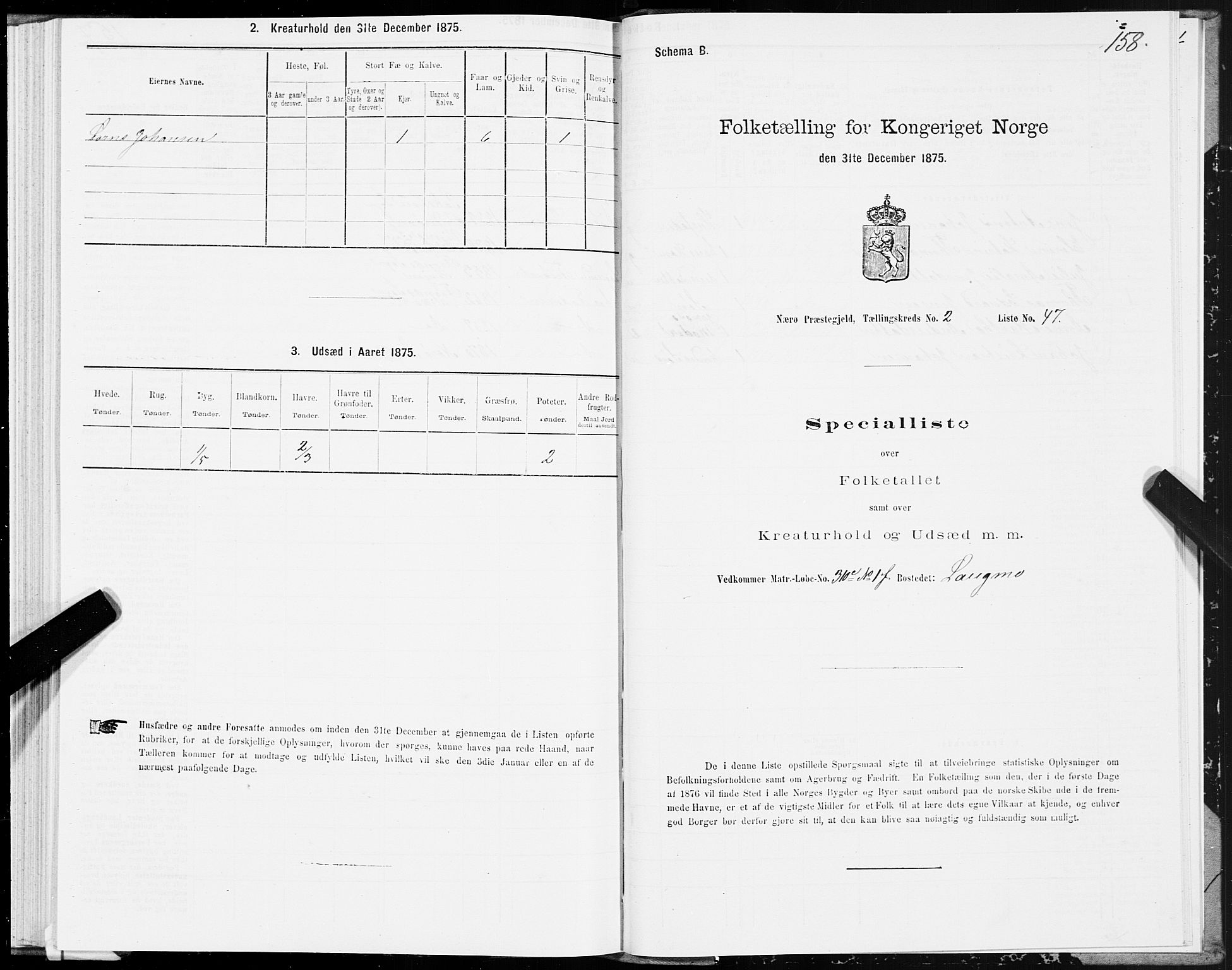 SAT, 1875 census for 1751P Nærøy, 1875, p. 1158