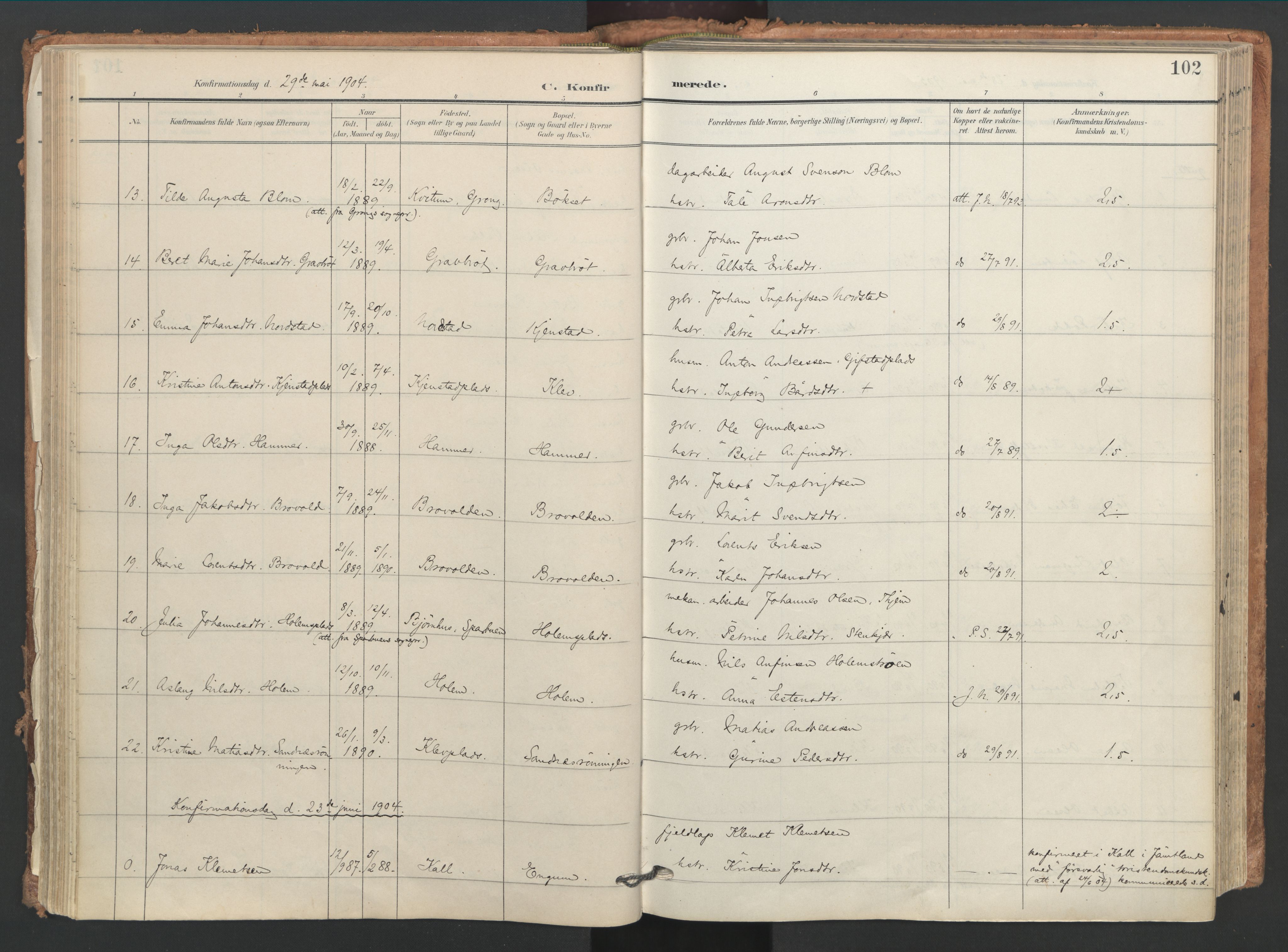 Ministerialprotokoller, klokkerbøker og fødselsregistre - Nord-Trøndelag, SAT/A-1458/749/L0477: Parish register (official) no. 749A11, 1902-1927, p. 102