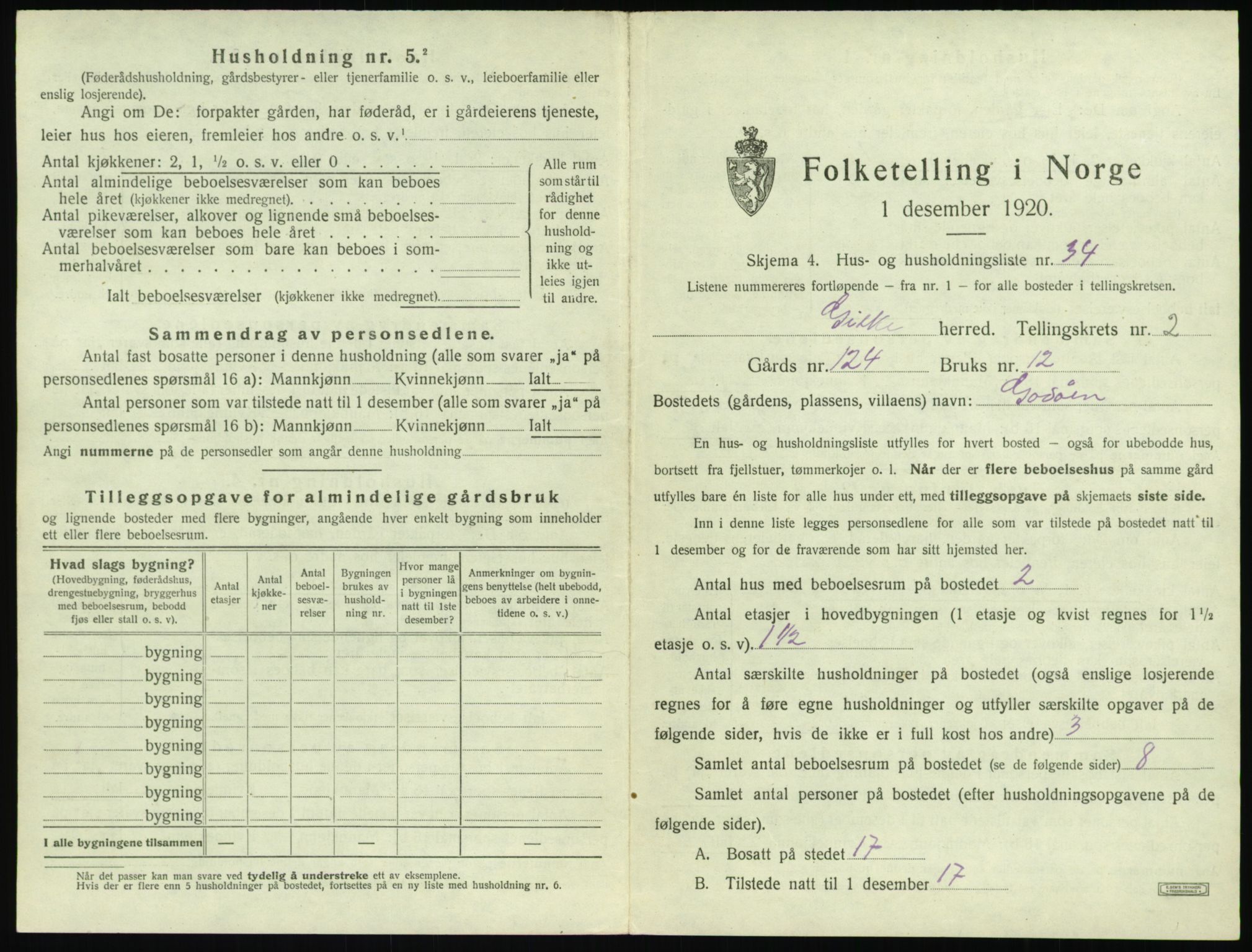 SAT, 1920 census for Giske, 1920, p. 138