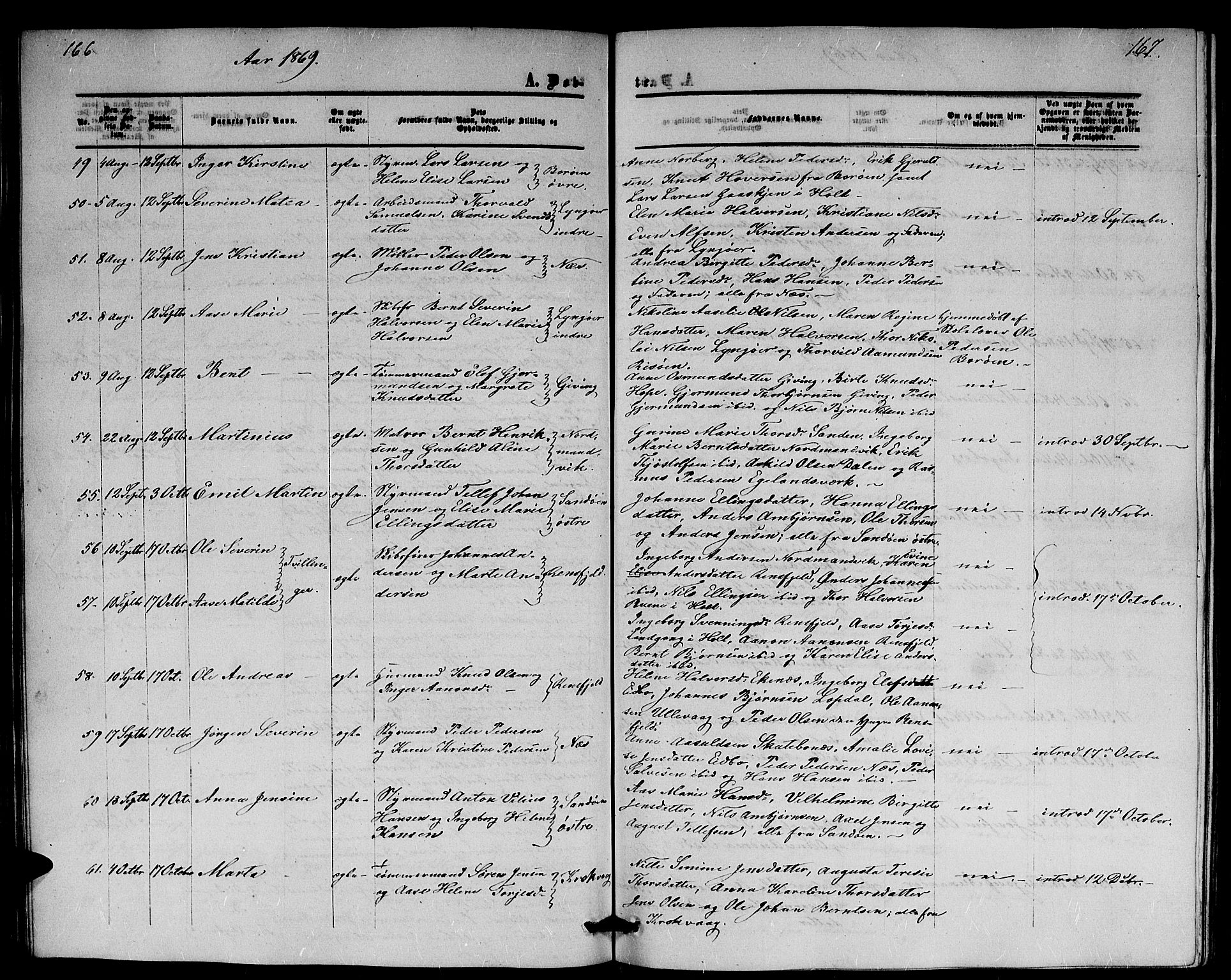 Dypvåg sokneprestkontor, AV/SAK-1111-0007/F/Fb/Fba/L0011: Parish register (copy) no. B 11, 1857-1872, p. 166-167