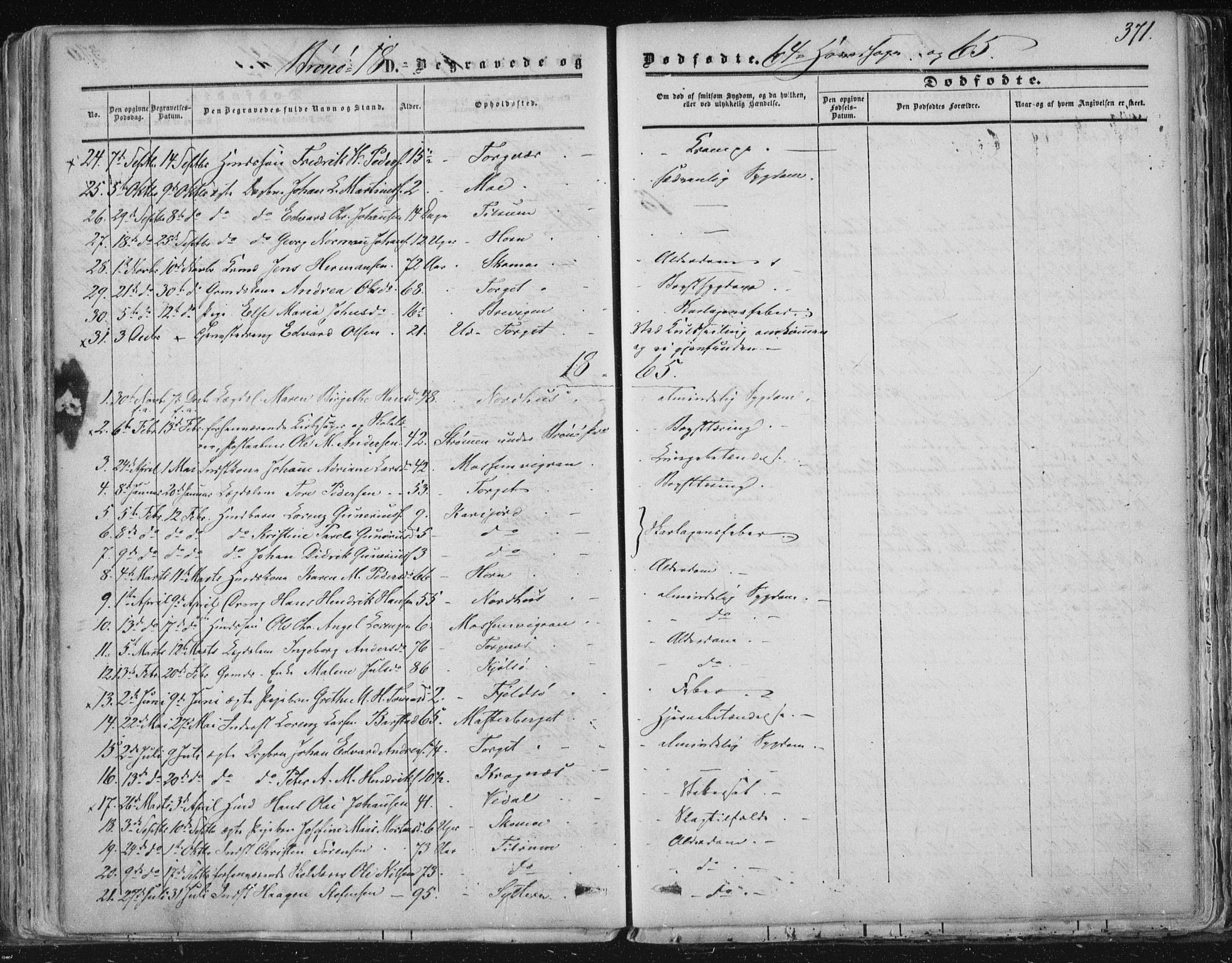 Ministerialprotokoller, klokkerbøker og fødselsregistre - Nordland, SAT/A-1459/813/L0198: Parish register (official) no. 813A08, 1834-1874, p. 371