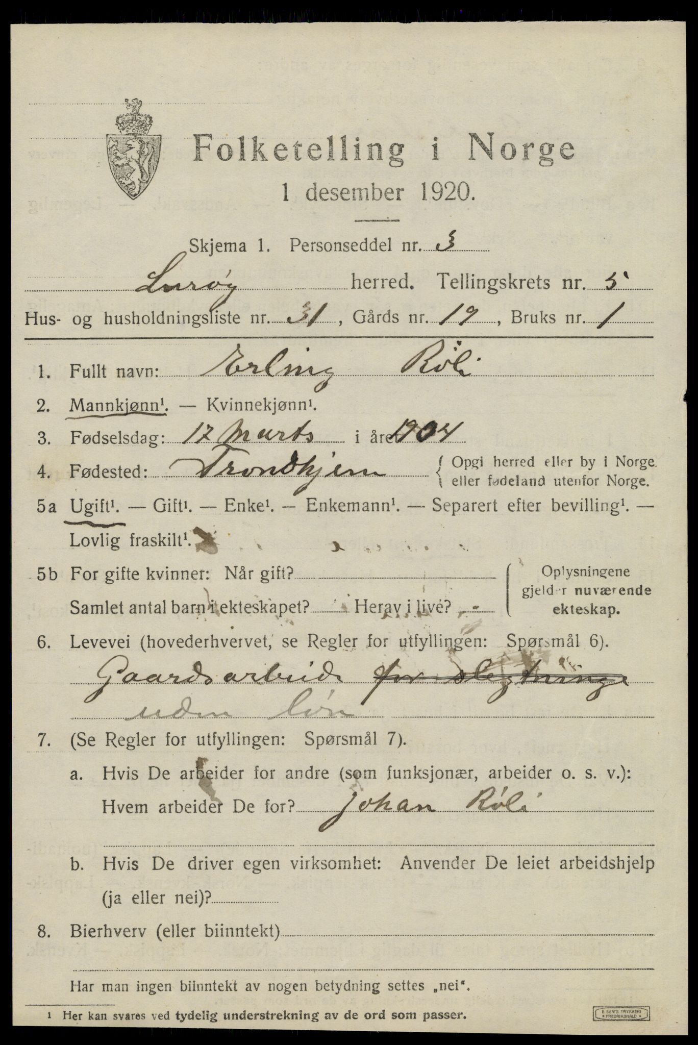 SAT, 1920 census for Lurøy, 1920, p. 2615