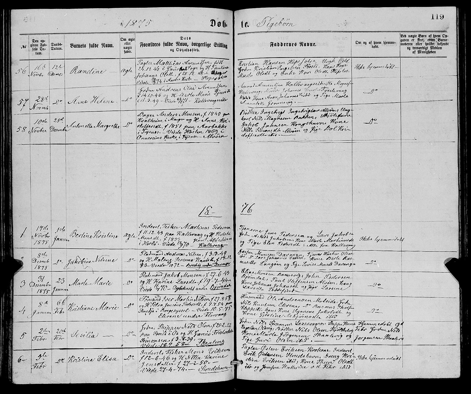 Askøy Sokneprestembete, AV/SAB-A-74101/H/Ha/Hab/Haba/L0007: Parish register (copy) no. A 7, 1871-1881, p. 119