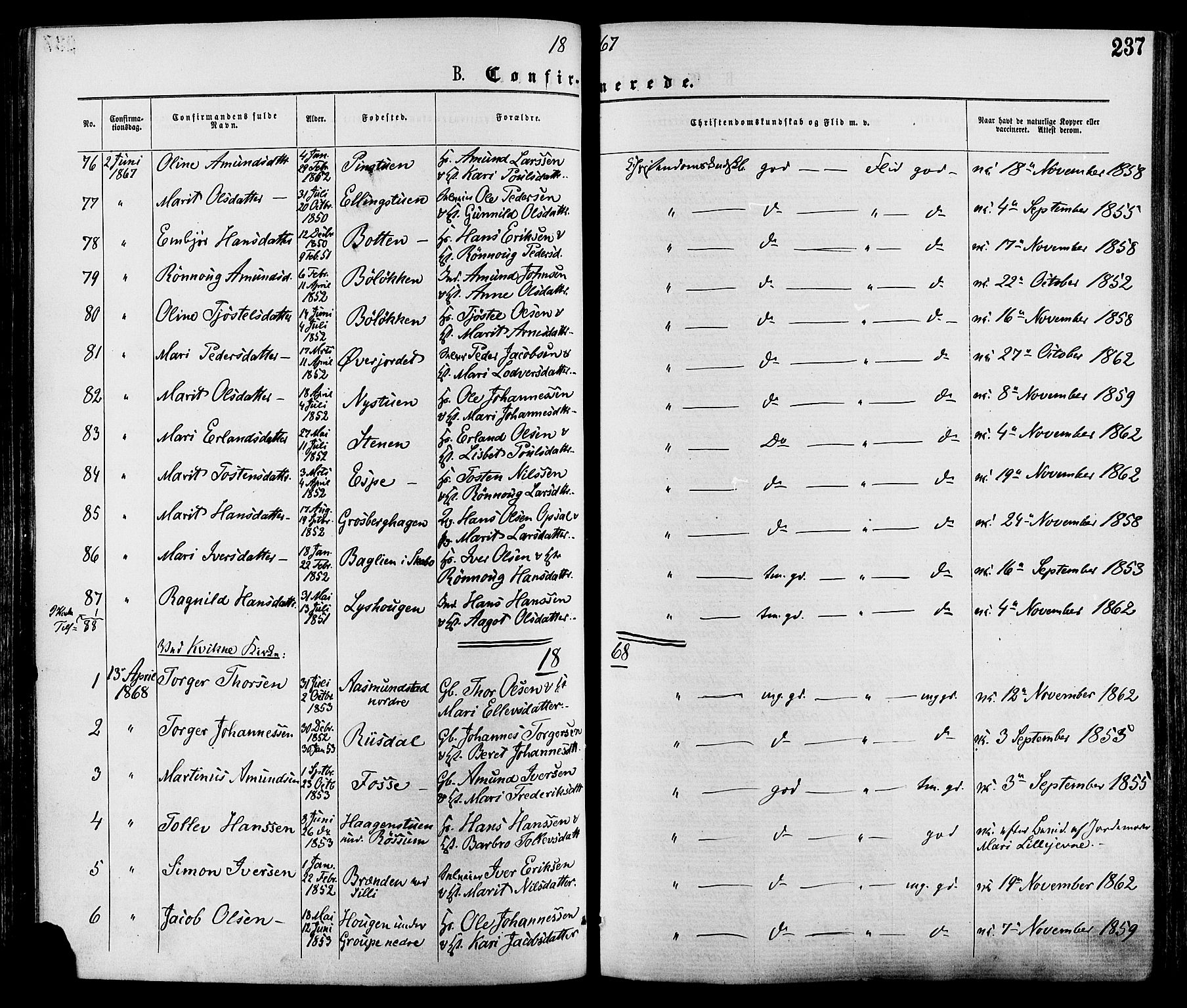 Nord-Fron prestekontor, SAH/PREST-080/H/Ha/Haa/L0002: Parish register (official) no. 2, 1865-1883, p. 237