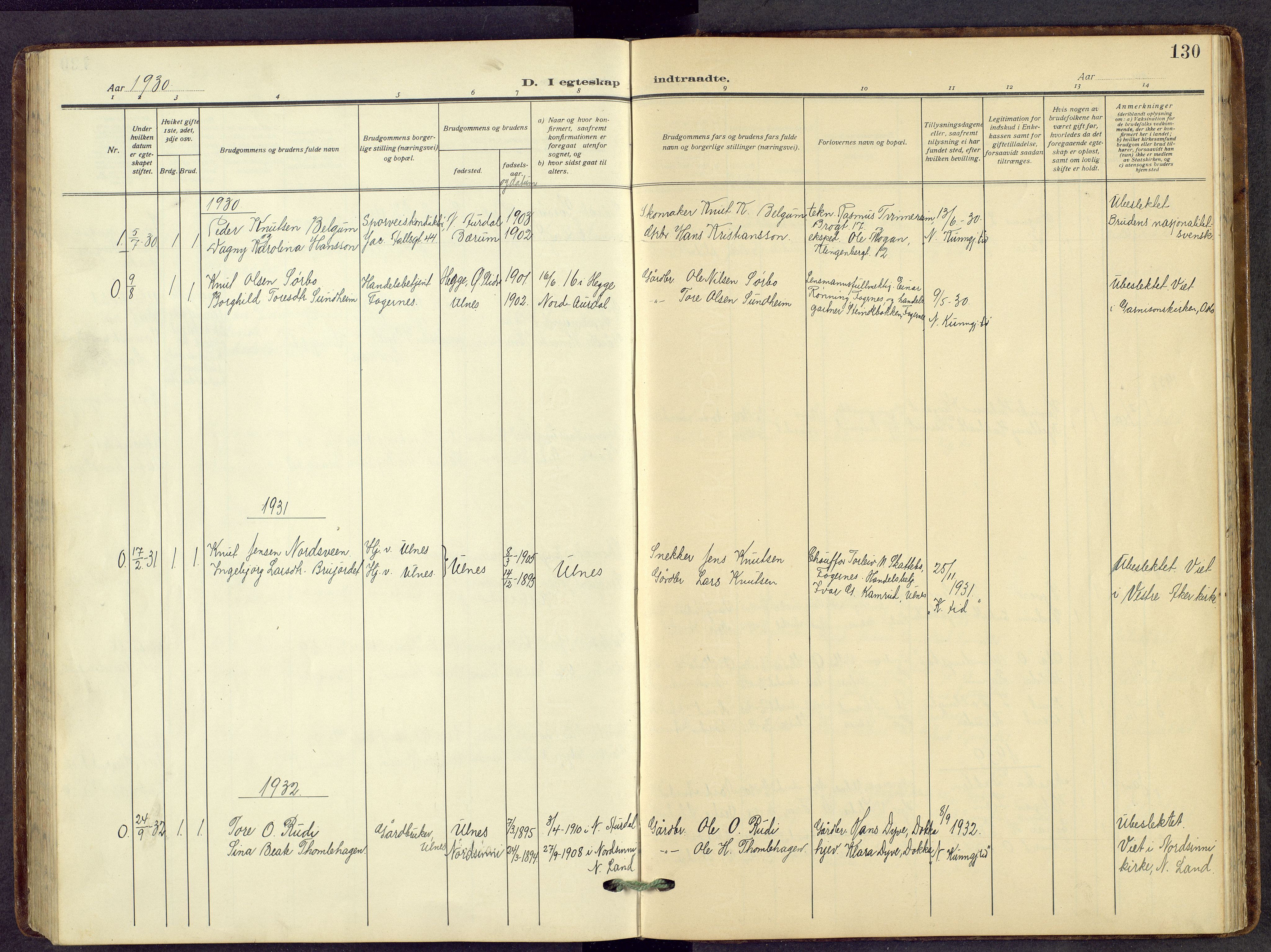 Nord-Aurdal prestekontor, SAH/PREST-132/H/Ha/Hab/L0014: Parish register (copy) no. 14, 1917-1953, p. 130
