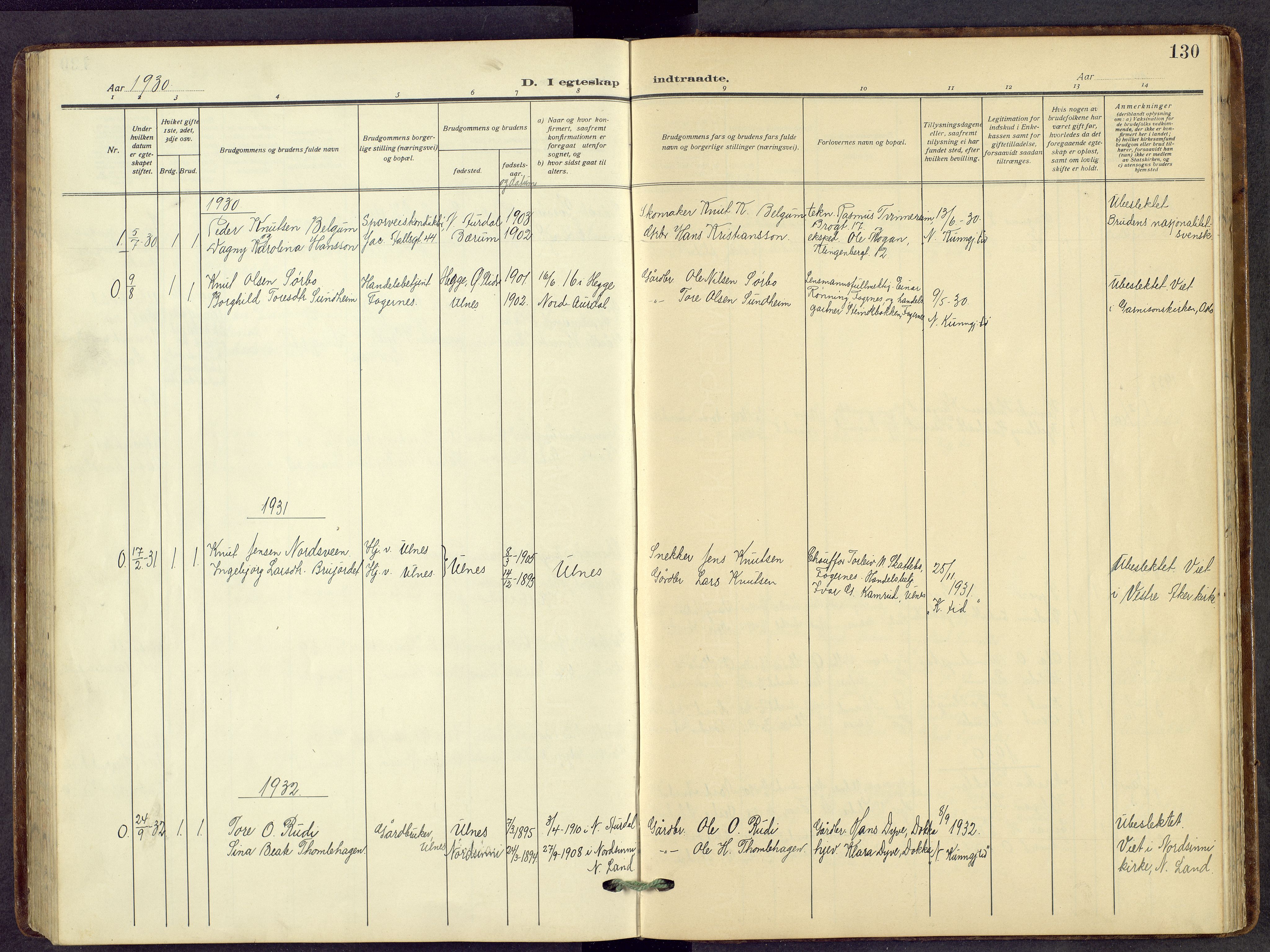 Nord-Aurdal prestekontor, AV/SAH-PREST-132/H/Ha/Hab/L0014: Parish register (copy) no. 14, 1917-1953, p. 130