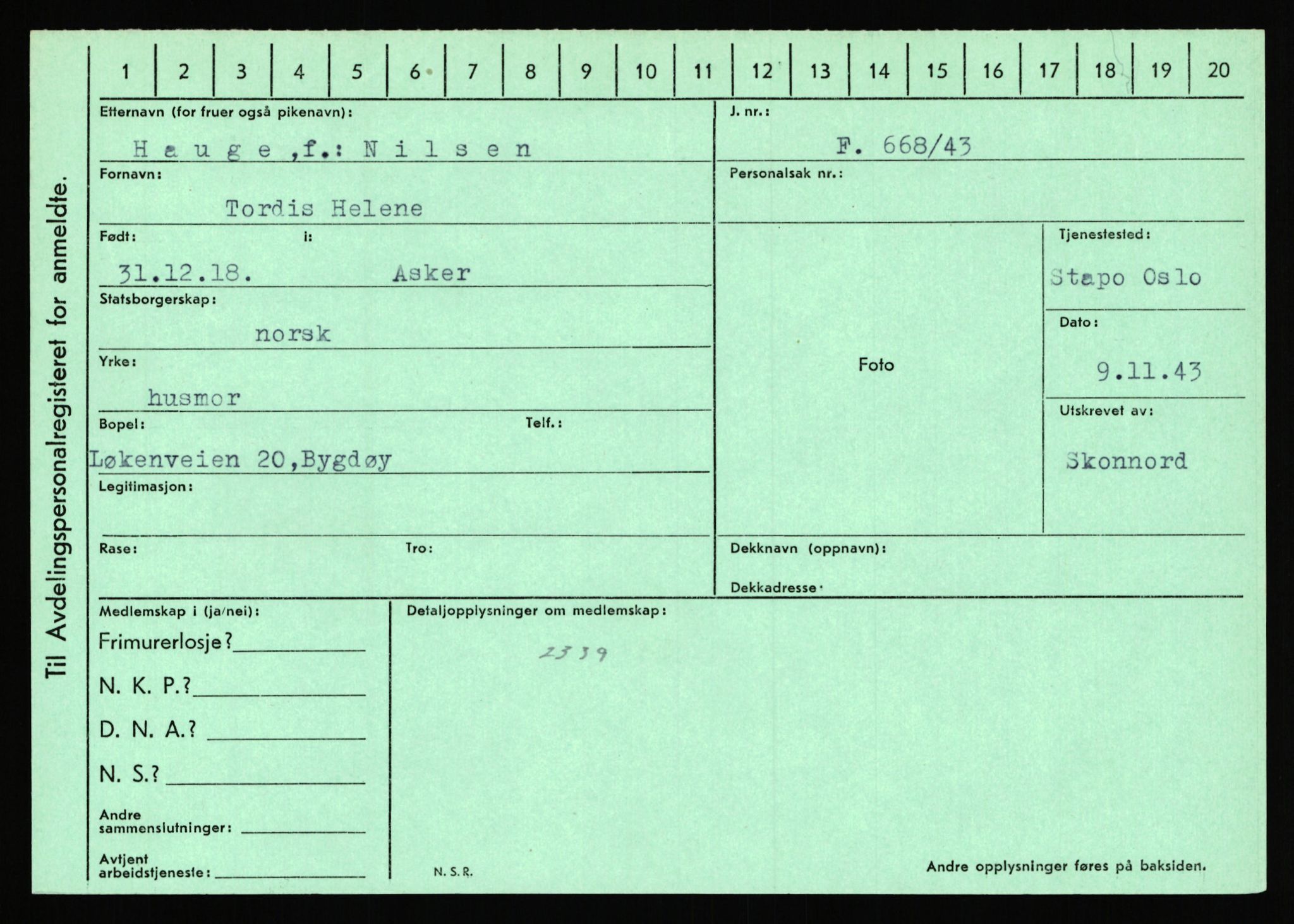 Statspolitiet - Hovedkontoret / Osloavdelingen, AV/RA-S-1329/C/Ca/L0006: Hanche - Hokstvedt, 1943-1945, p. 2309