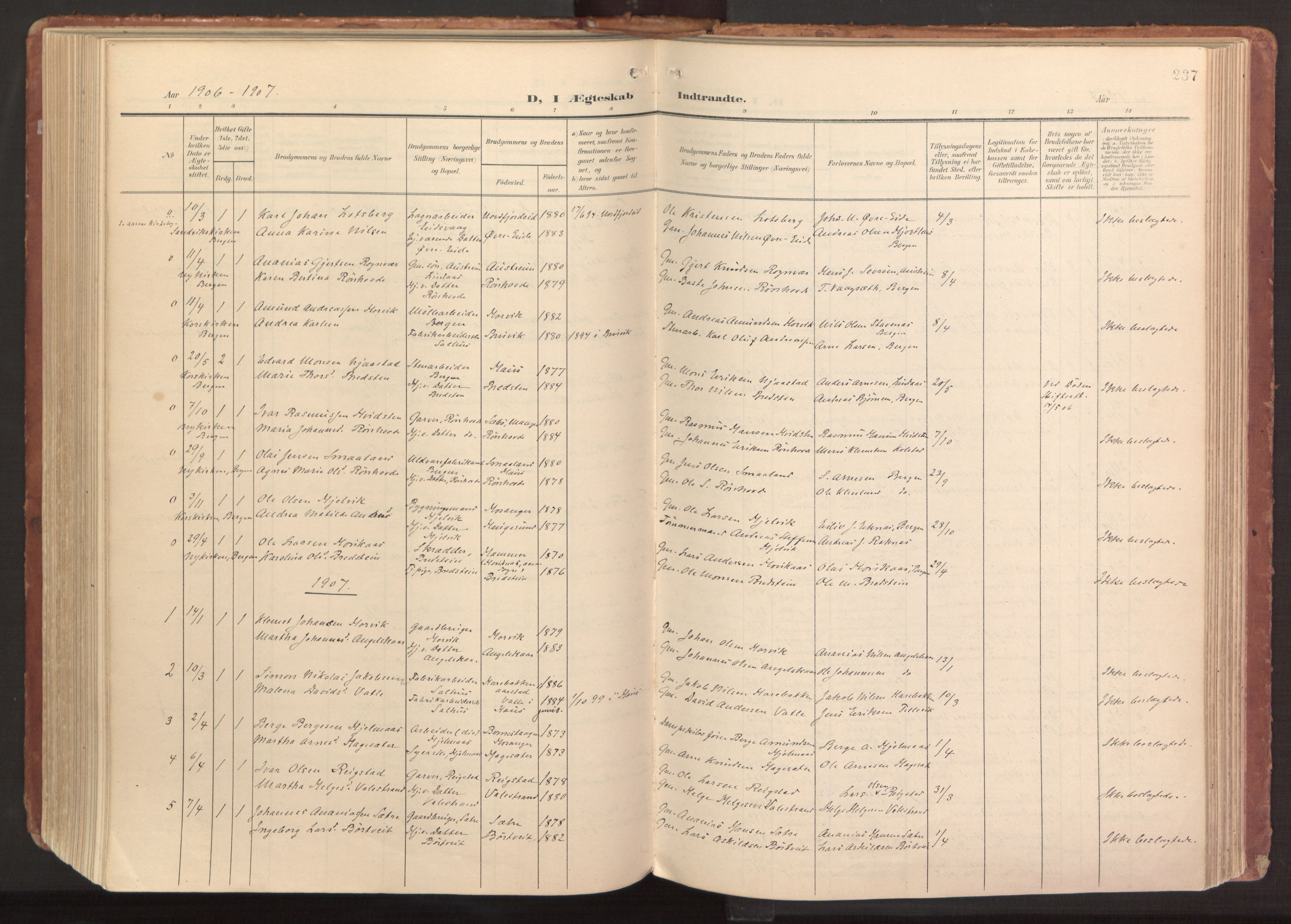 Hamre sokneprestembete, AV/SAB-A-75501/H/Ha/Haa/Haab/L0002: Parish register (official) no. B 2, 1905-1924, p. 237