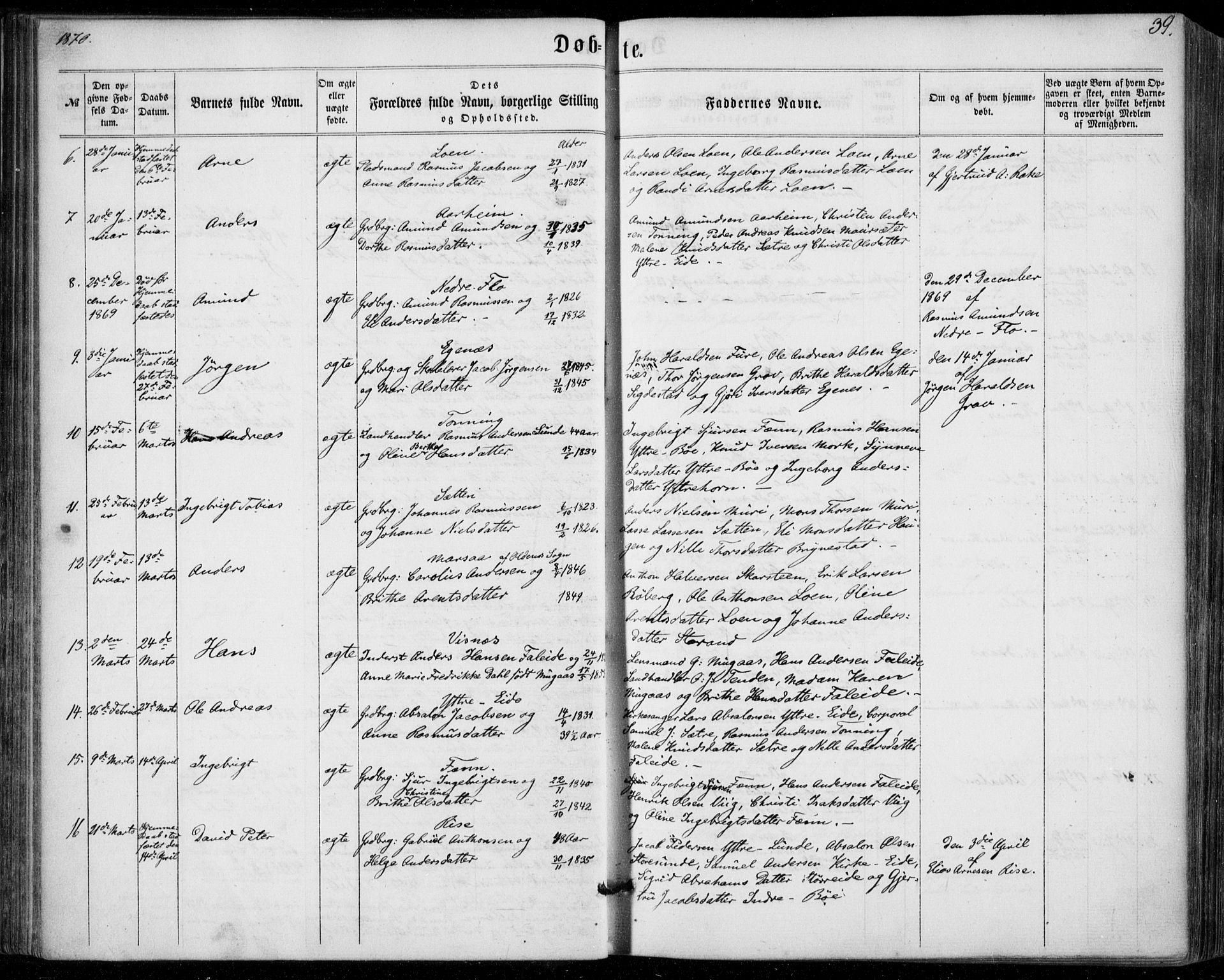 Stryn Sokneprestembete, SAB/A-82501: Parish register (official) no. A 3, 1862-1877, p. 39