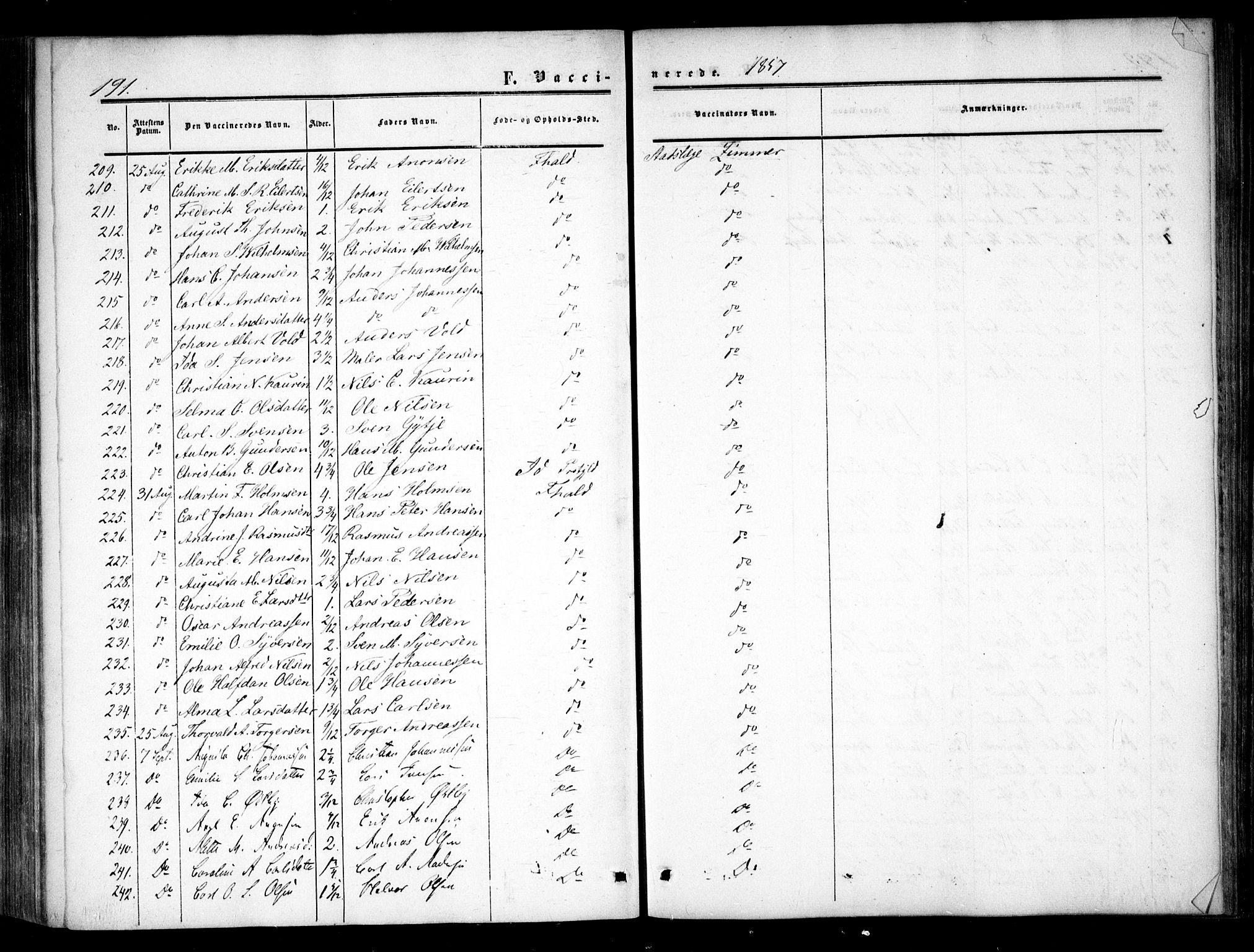 Halden prestekontor Kirkebøker, AV/SAO-A-10909/F/Fa/L0008: Parish register (official) no. I 8, 1857-1865, p. 191