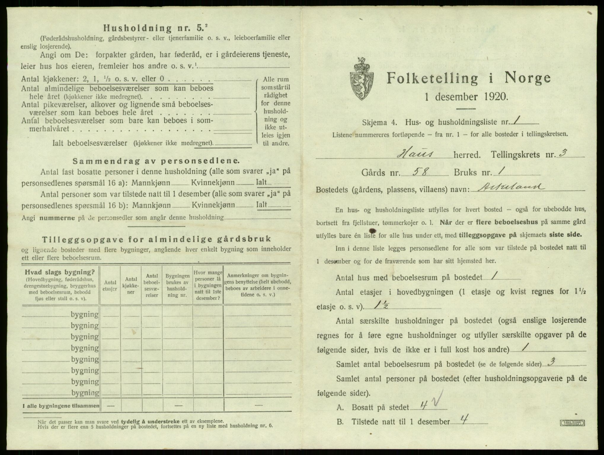 SAB, 1920 census for Haus, 1920, p. 193