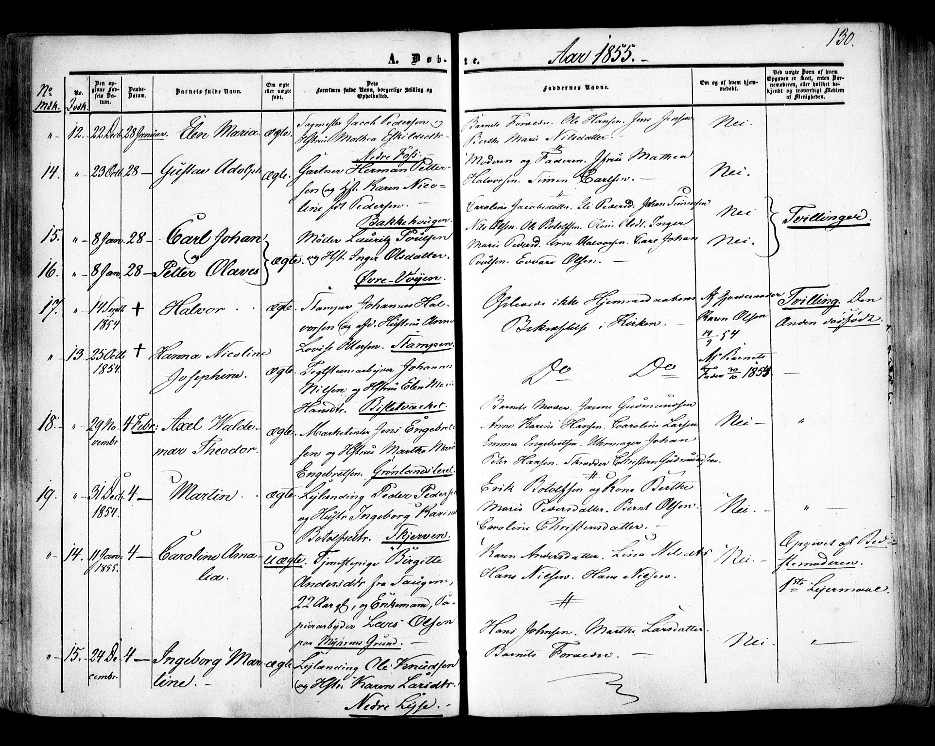 Aker prestekontor kirkebøker, SAO/A-10861/F/L0020: Parish register (official) no. 20, 1853-1857, p. 130