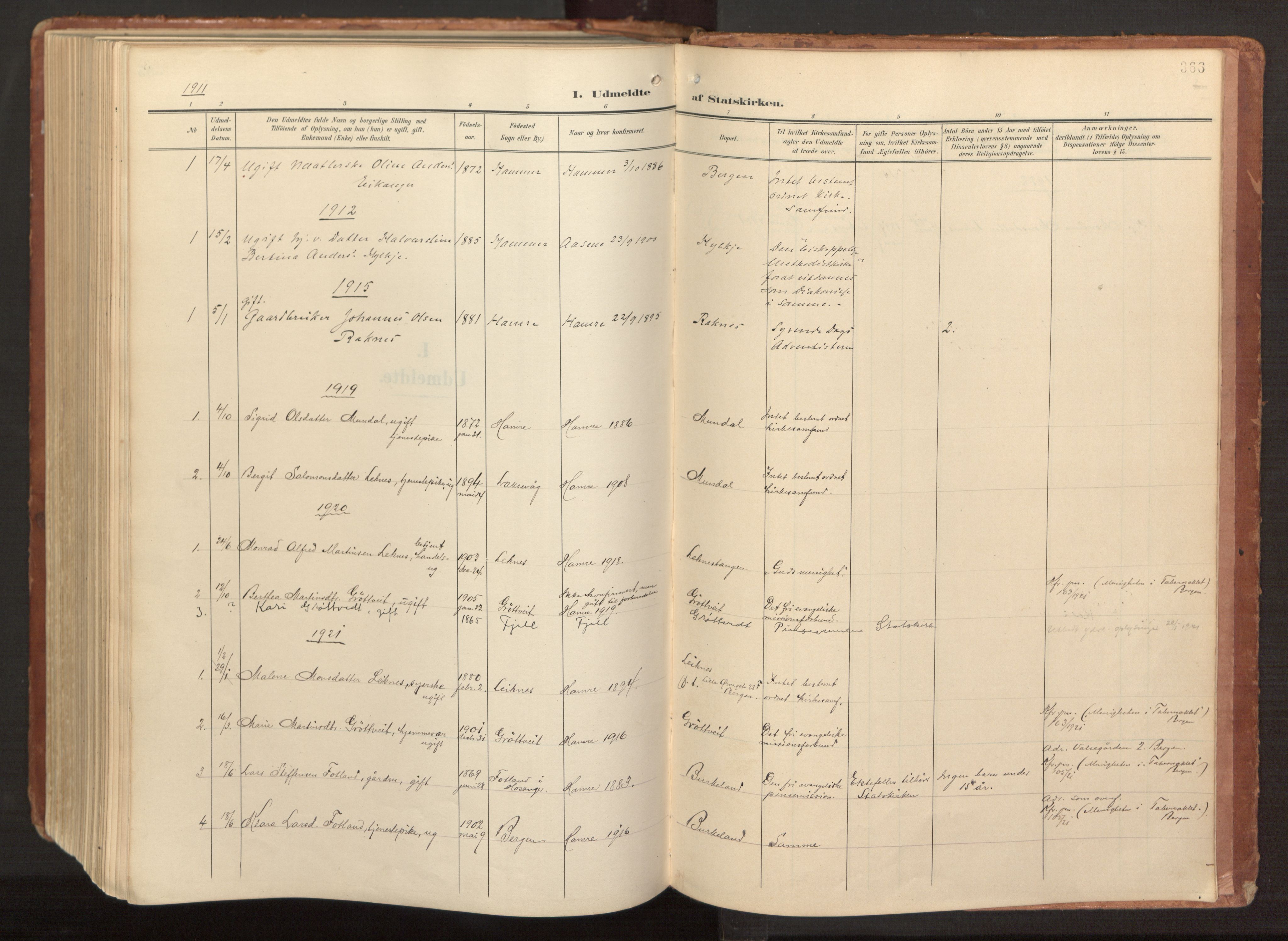 Hamre sokneprestembete, AV/SAB-A-75501/H/Ha/Haa/Haab/L0002: Parish register (official) no. B 2, 1905-1924, p. 366