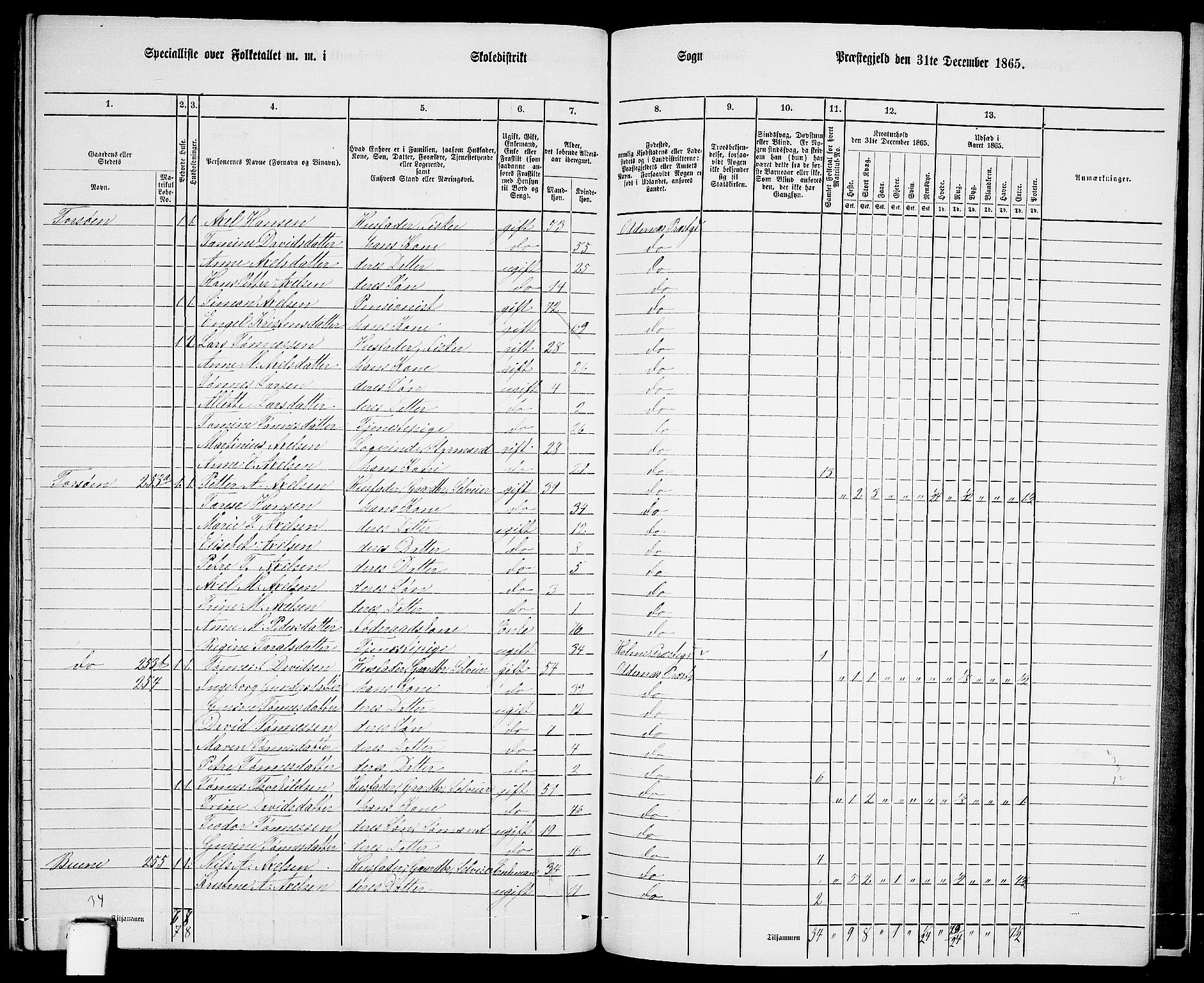 RA, 1865 census for Oddernes, 1865, p. 145