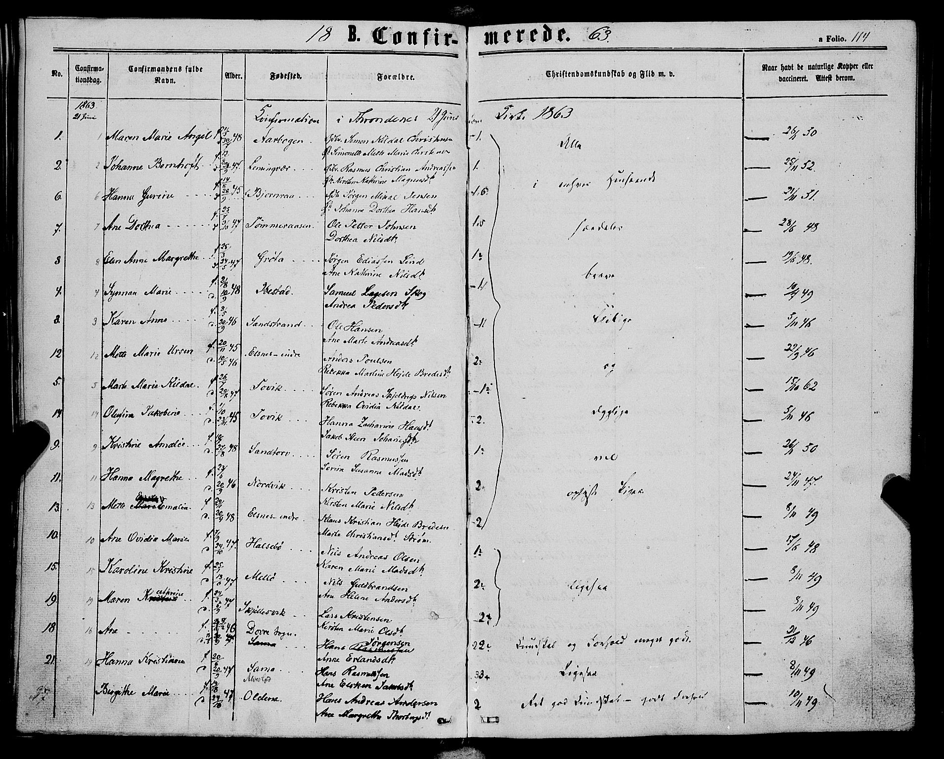 Trondenes sokneprestkontor, SATØ/S-1319/H/Ha/L0012kirke: Parish register (official) no. 12, 1863-1870, p. 114