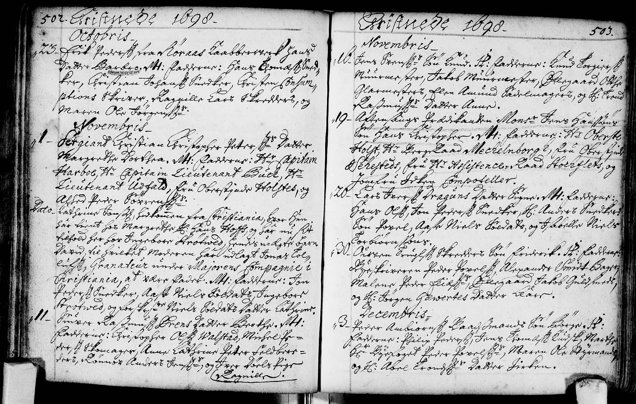 Bragernes kirkebøker, AV/SAKO-A-6/F/Fa/L0002: Parish register (official) no. I 2, 1680-1705, p. 502-503