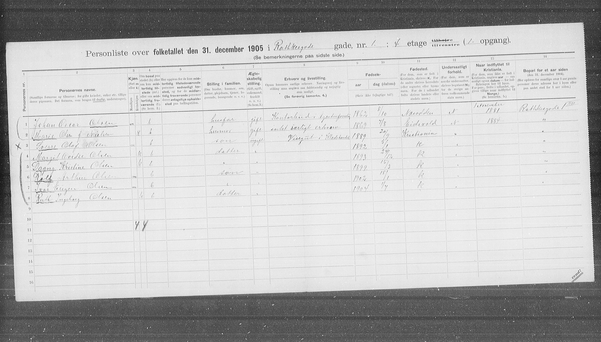 OBA, Municipal Census 1905 for Kristiania, 1905, p. 42944