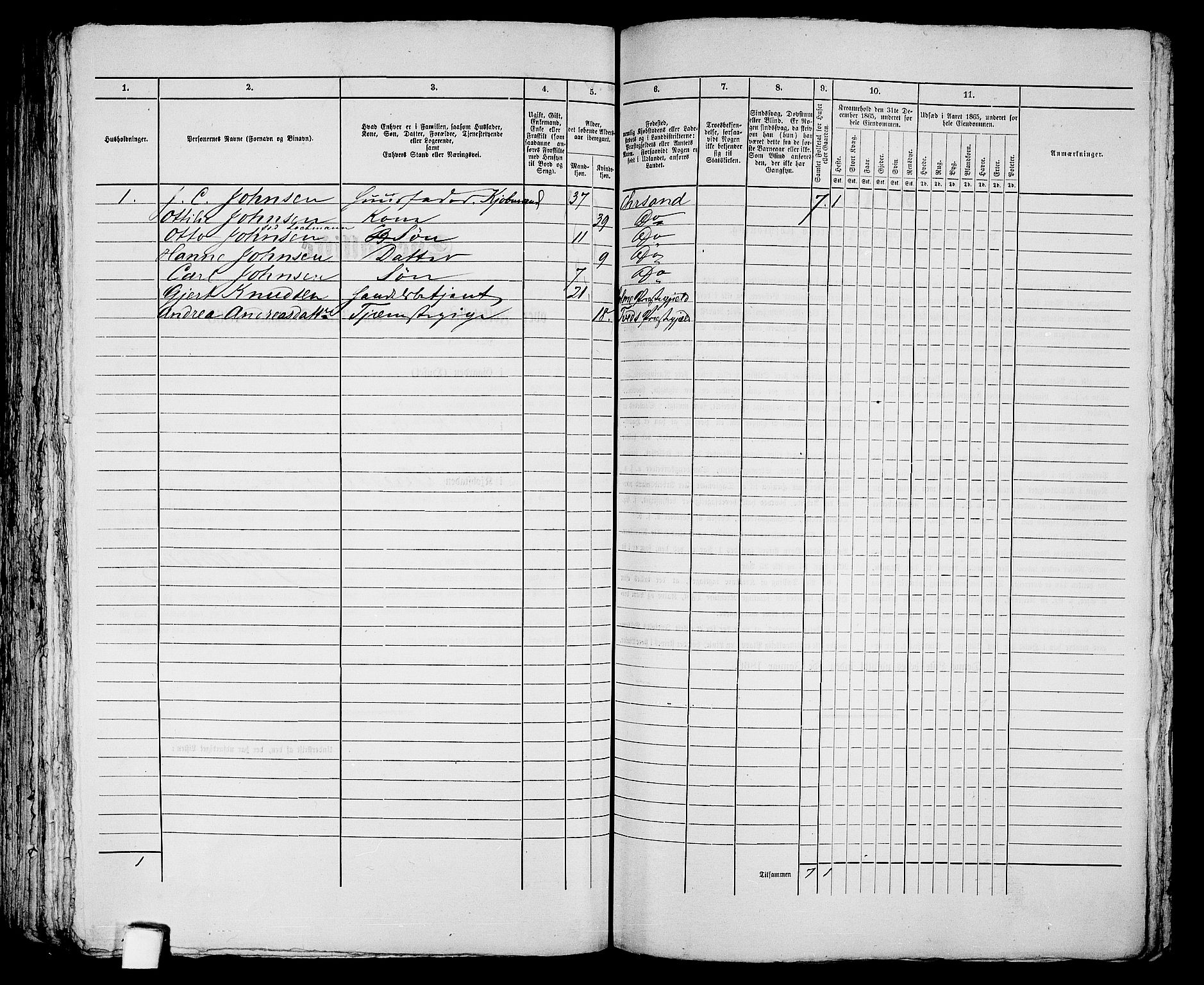 RA, 1865 census for Kristiansand, 1865, p. 1834