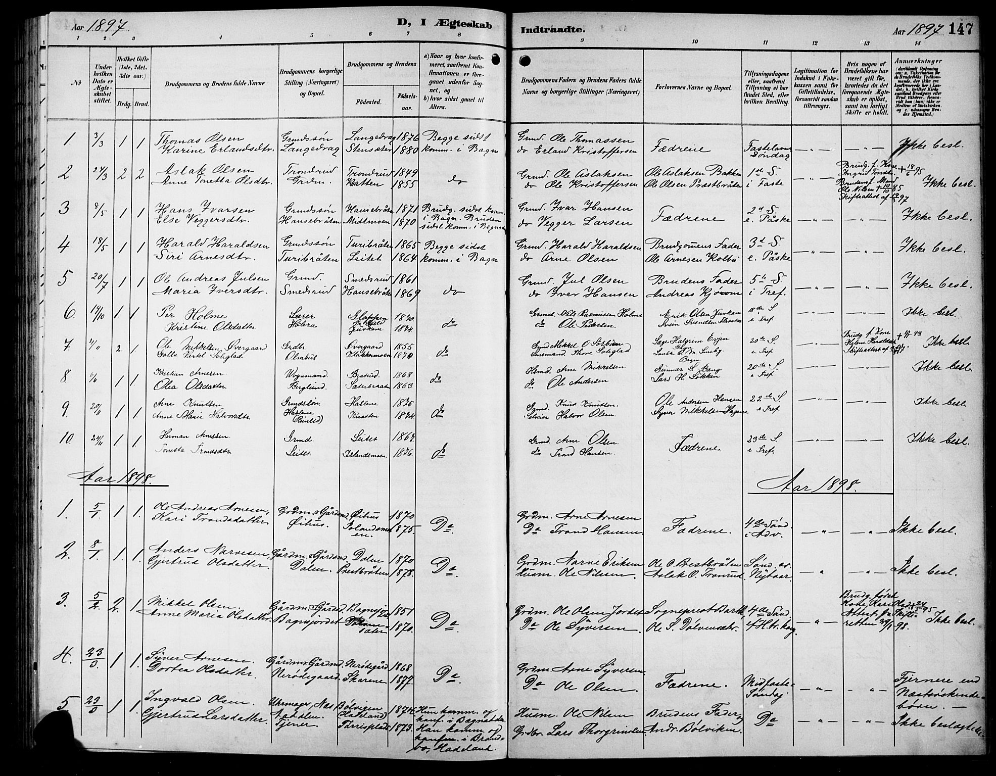 Sør-Aurdal prestekontor, AV/SAH-PREST-128/H/Ha/Hab/L0009: Parish register (copy) no. 9, 1894-1924, p. 147