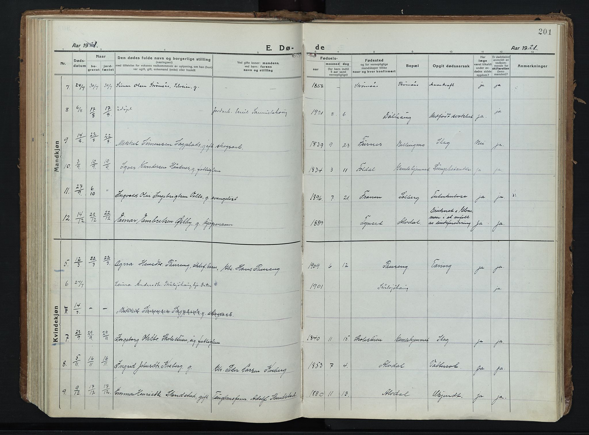 Alvdal prestekontor, AV/SAH-PREST-060/H/Ha/Haa/L0006: Parish register (official) no. 6, 1920-1937, p. 201